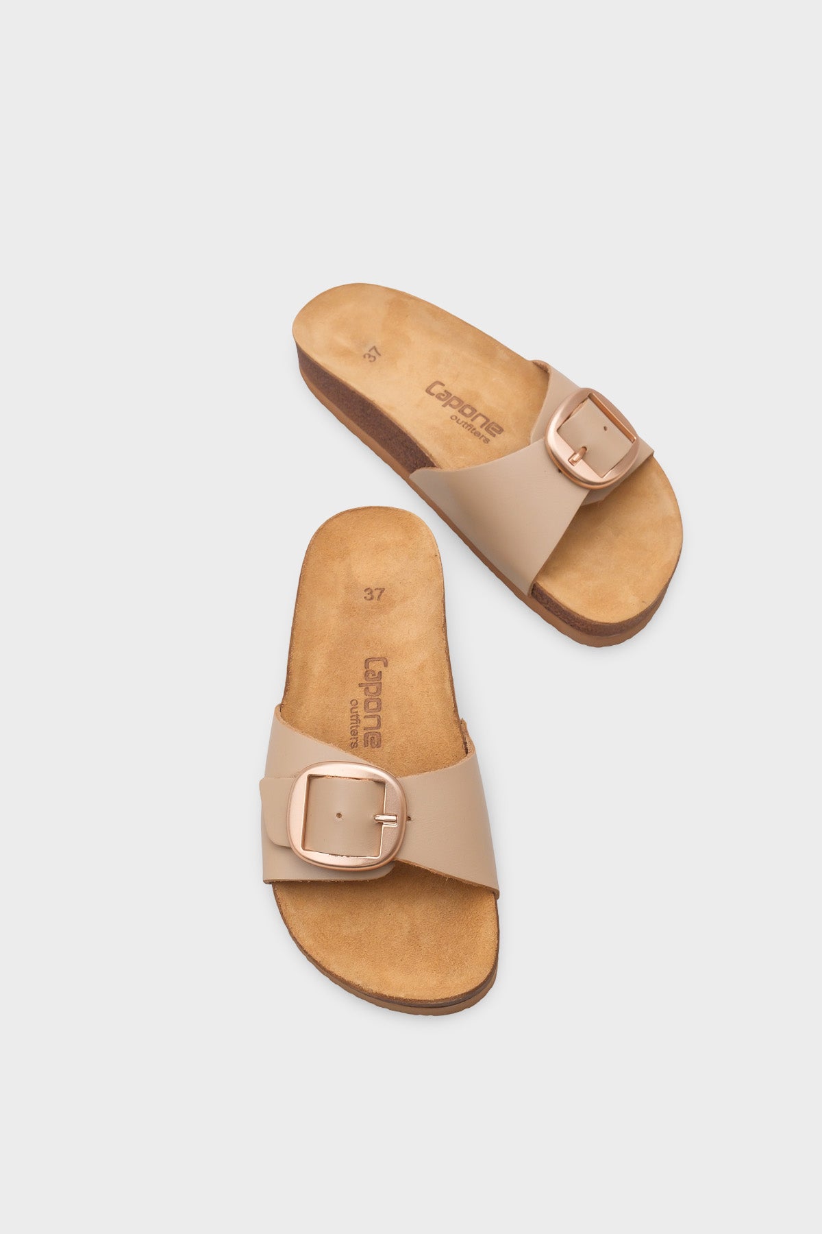 Lee Büyük Tokalı Anatomik Mantar Tabanlı Deri Terlik