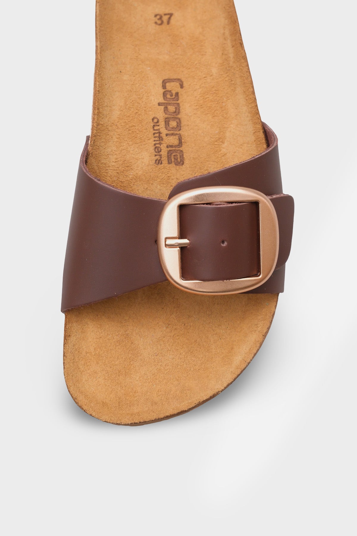 Lee Büyük Tokalı Anatomik Mantar Tabanlı Deri Terlik