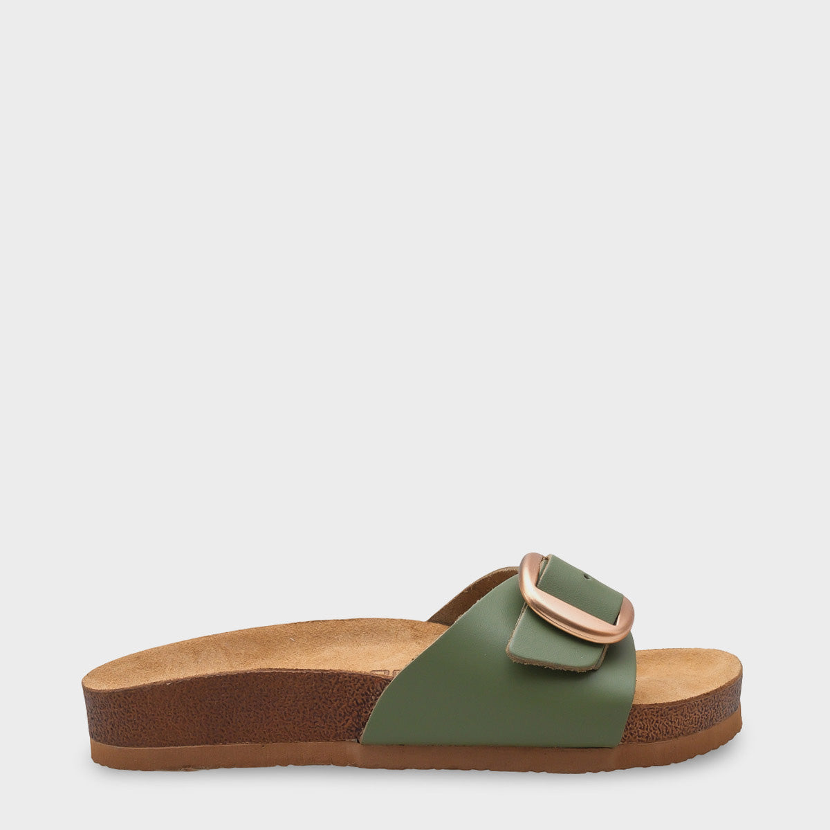 Lee Büyük Tokalı Anatomik Mantar Tabanlı Deri Terlik