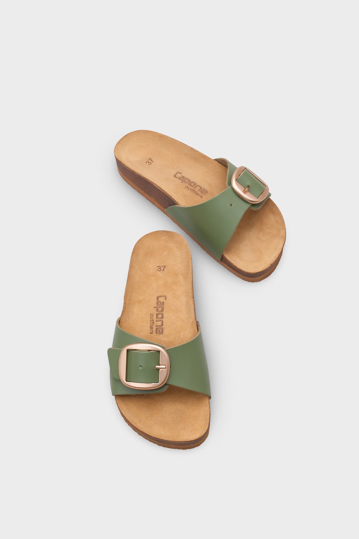 Lee Büyük Tokalı Anatomik Mantar Tabanlı Deri Terlik