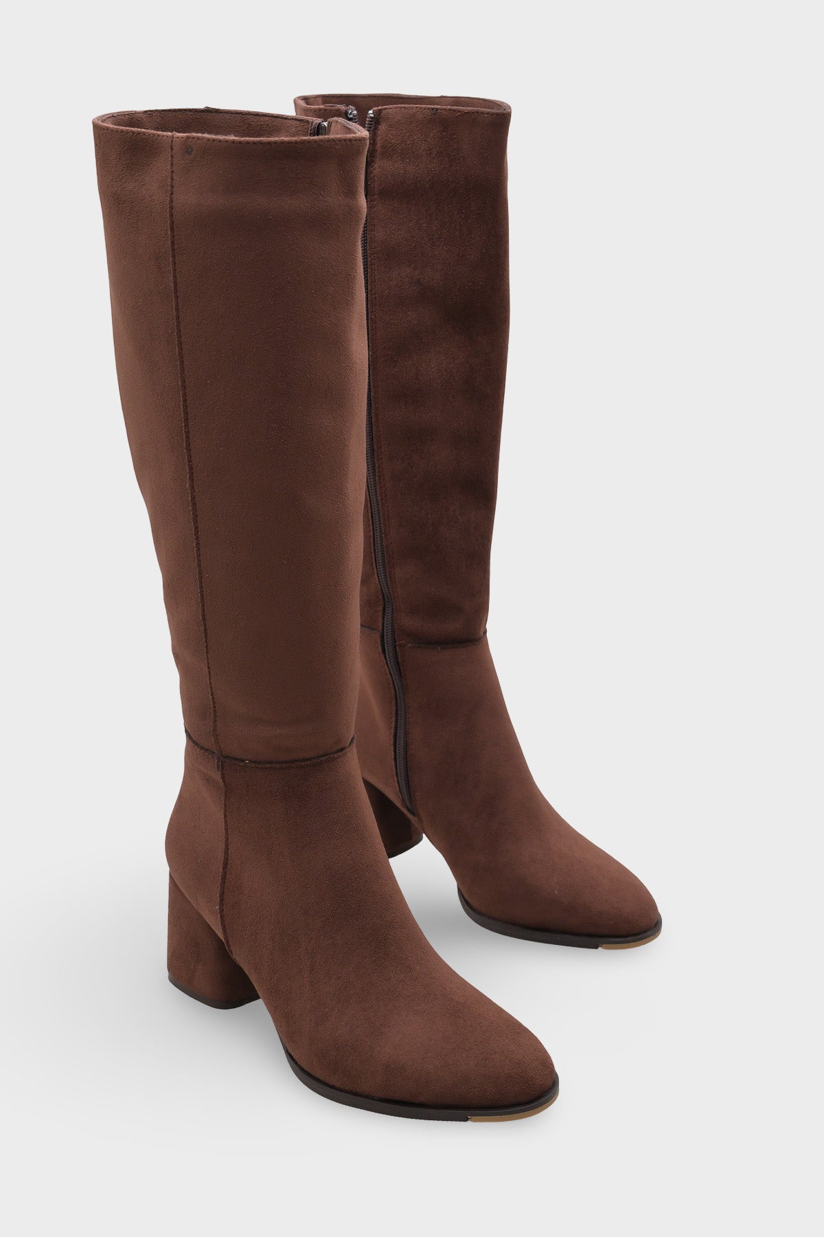 Cathrine Oval Burunlu Yandan Fermuarlı Topuklu Süet Kadın Çizme