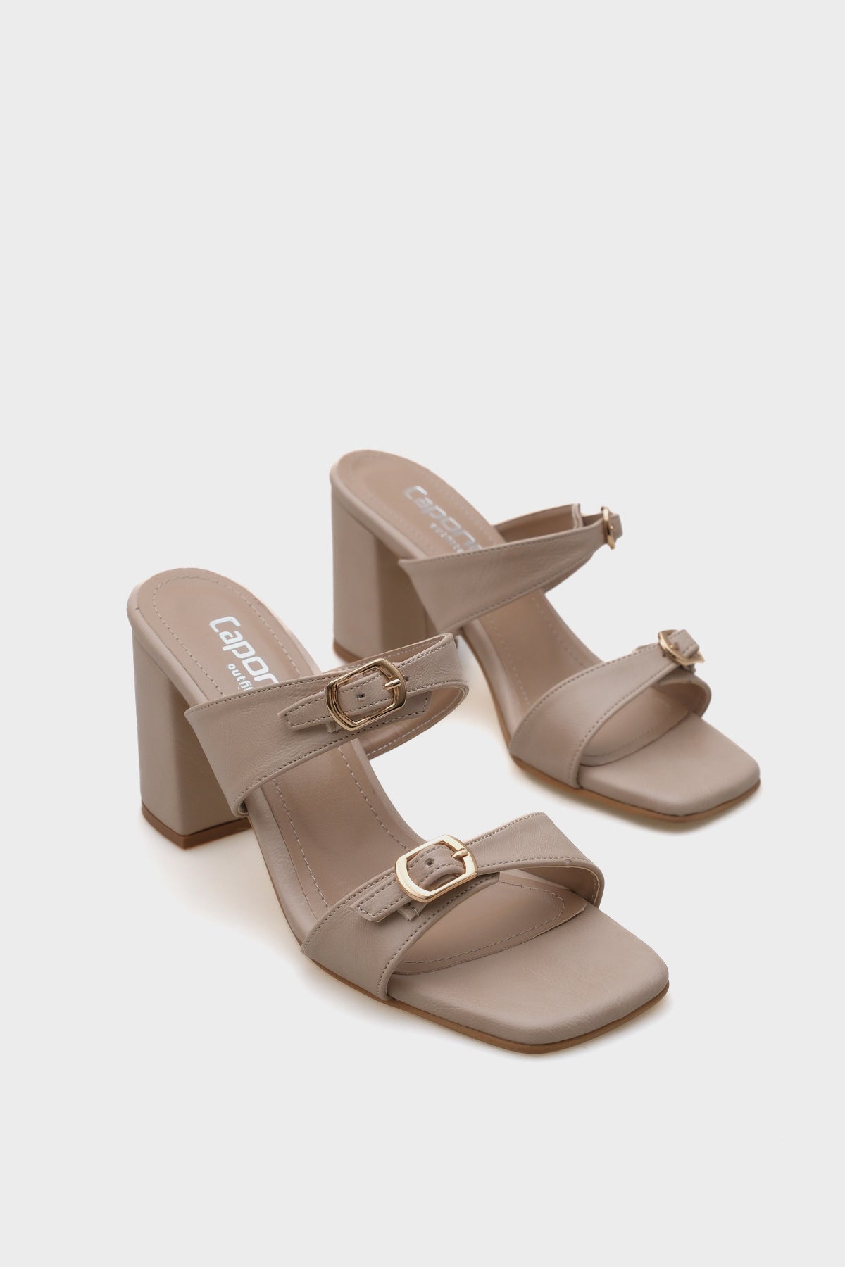 Lenora Küt Burunlu Orta Topuklu Çift Bantlı Kadın Terlik