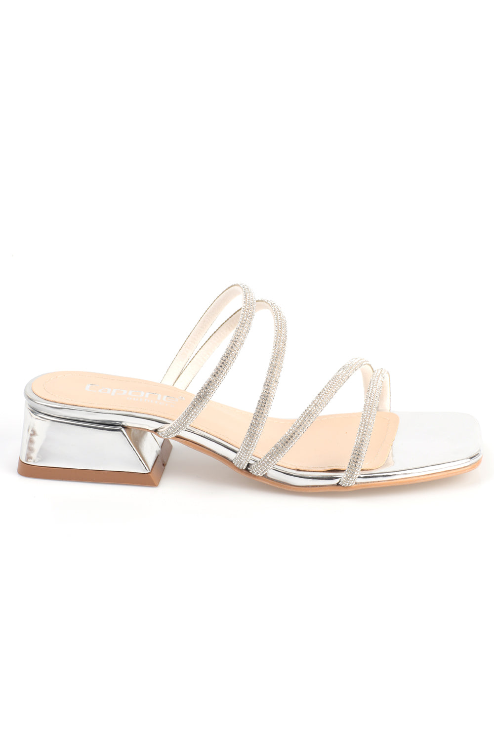 Lindsy Küt Burunlu Taşlı Bantlı Kısa Topuklu Ayna Kumaş Kadın Terlik