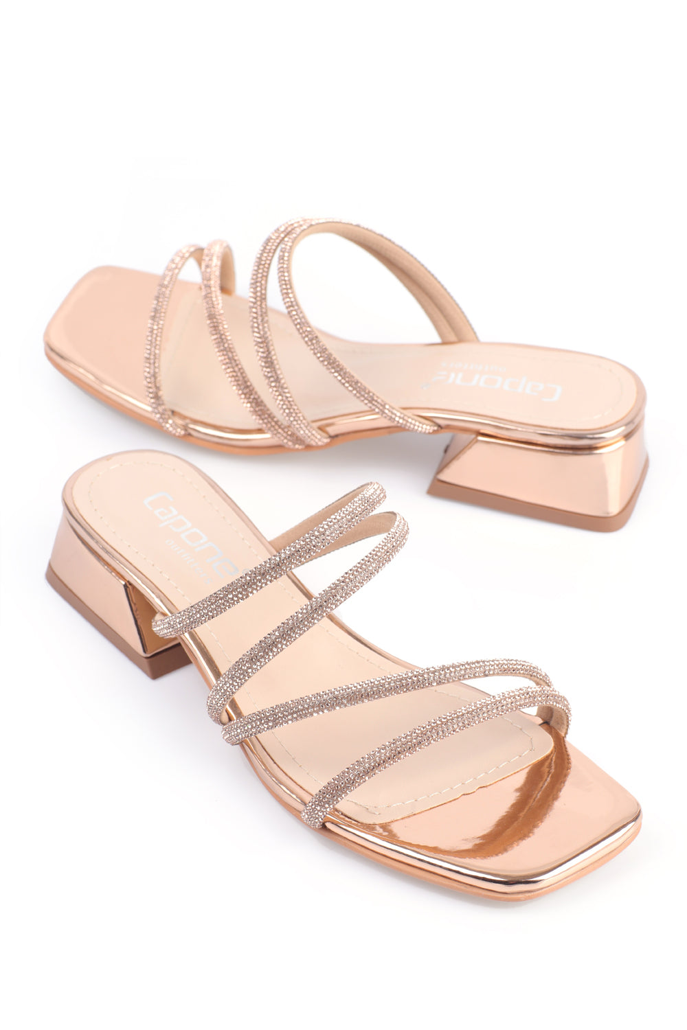 Lindsy Küt Burunlu Taşlı Bantlı Kısa Topuklu Ayna Kumaş Kadın Terlik