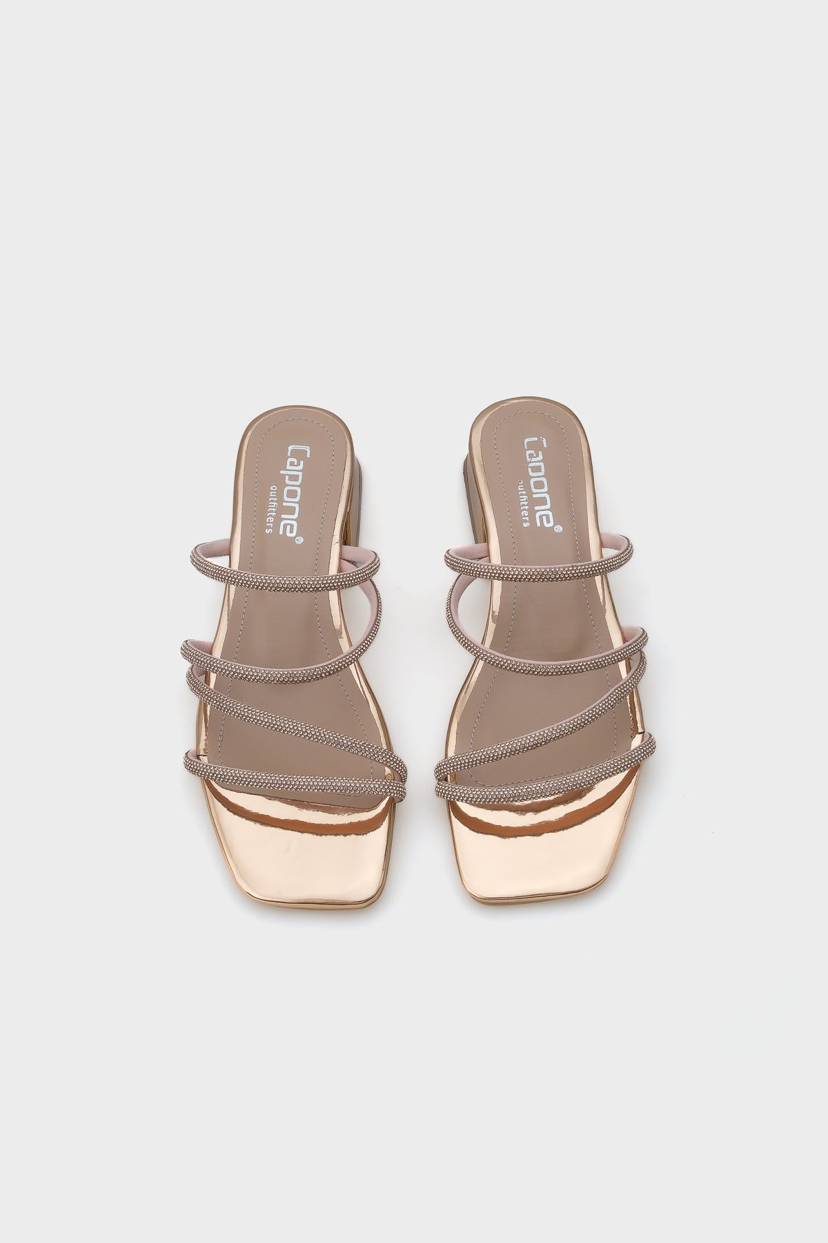 Lindsy Küt Burunlu Taşlı Bantlı Kısa Topuklu Ayna Kumaş Kadın Terlik