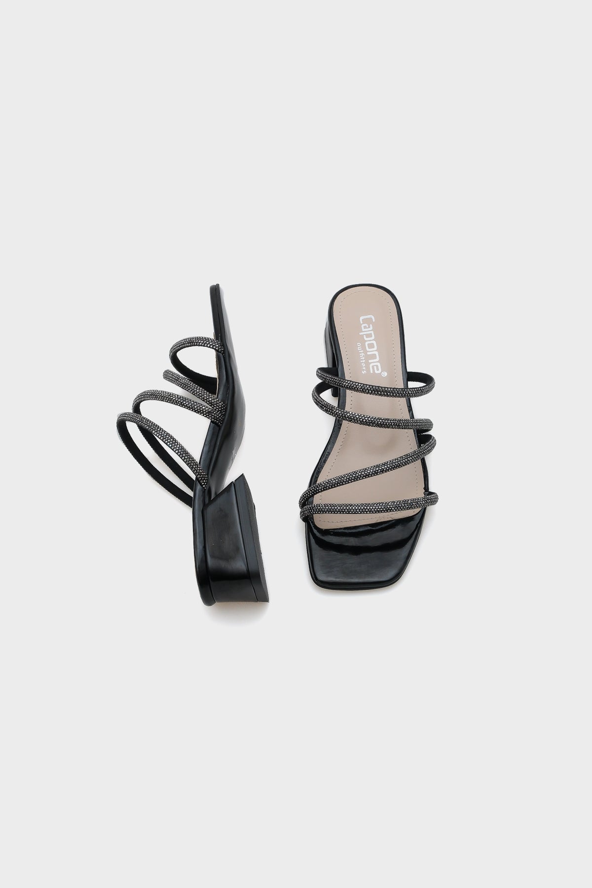 Lindsy Küt Burunlu Taşlı Bantlı Kısa Topuklu Rugan Kadın Terlik