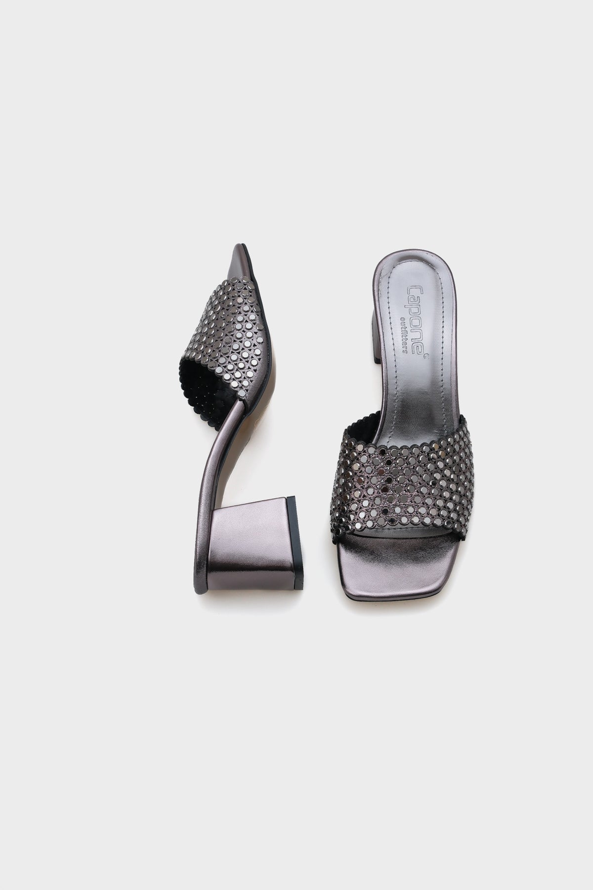 Lora Orta Topuklu Küt Burunlu Taşlı Kadın Terlik