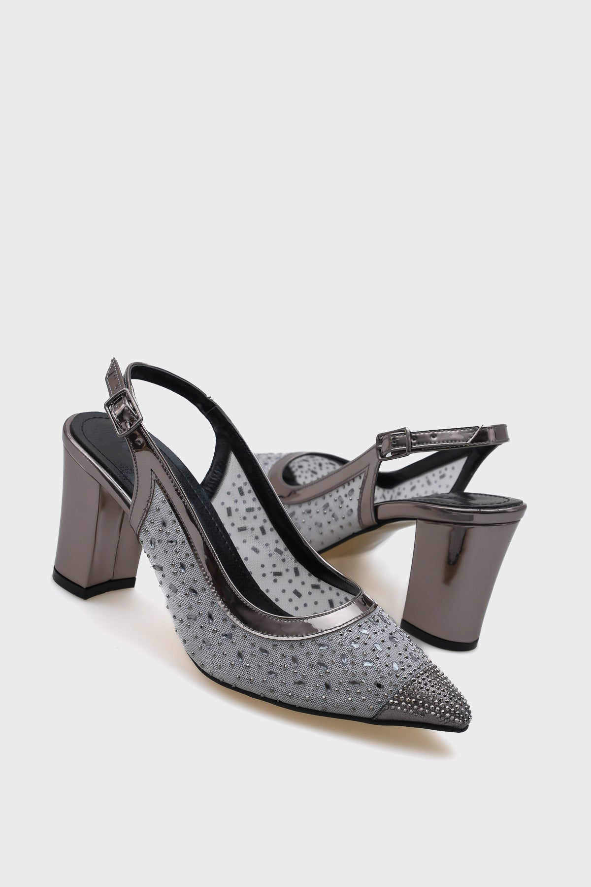 Nona 145 Kadın Topuklu Taşlı Arkası Açık Ayakkabı