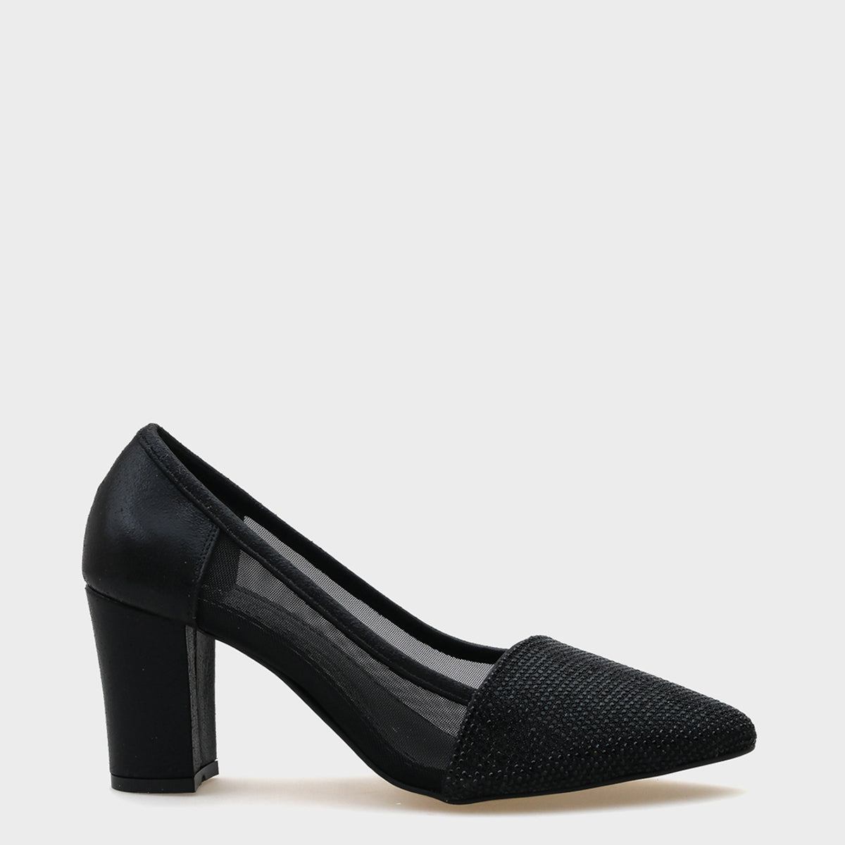 Nora Sivri Burunlu Fileli Taşlı Orta Topuk Kadın Ayakkabı