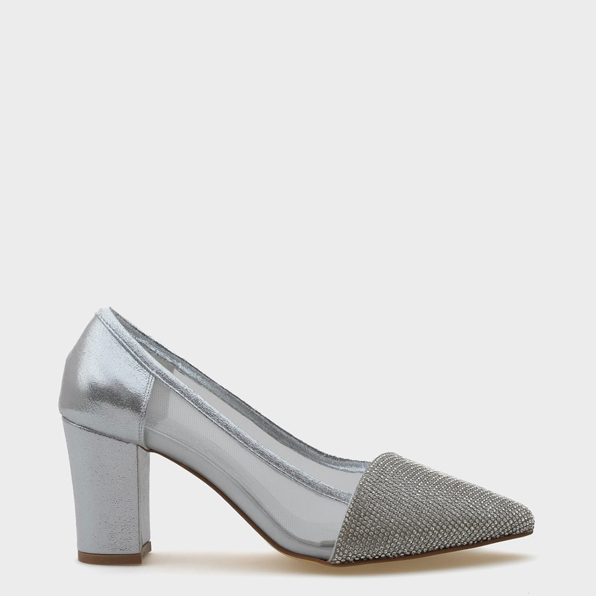 Nora Sivri Burunlu Fileli Taşlı Orta Topuk Kadın Ayakkabı