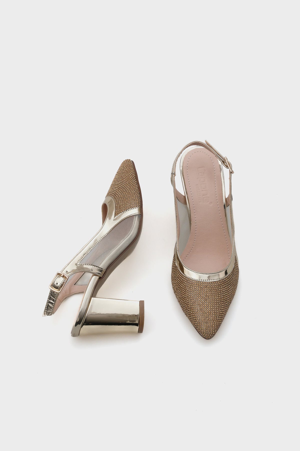 Ola 750 Kadın Topuklu Taşlı Fileli Arkası Açık Ayakkabı