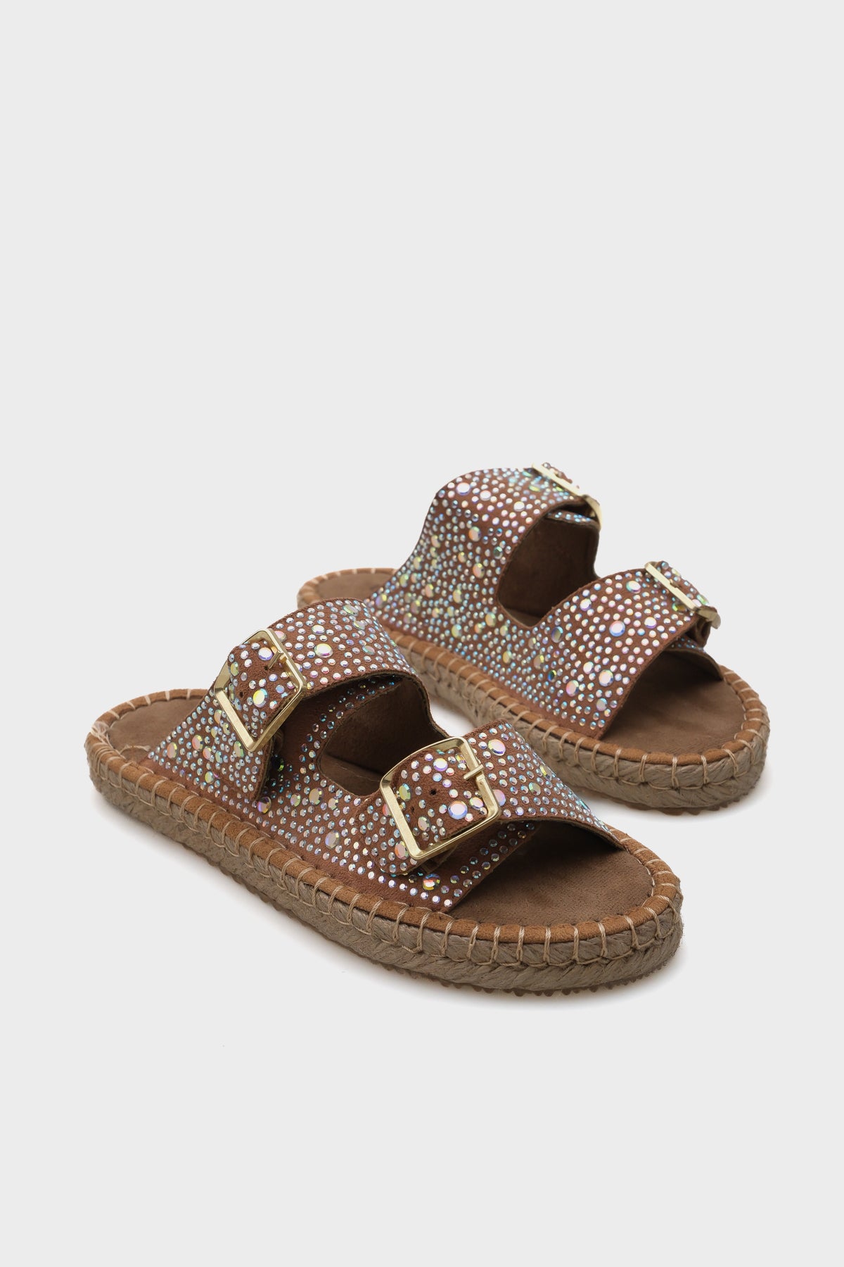 Caitlin Çift  Bantlı Taşlı Kadın Espadril Terlik