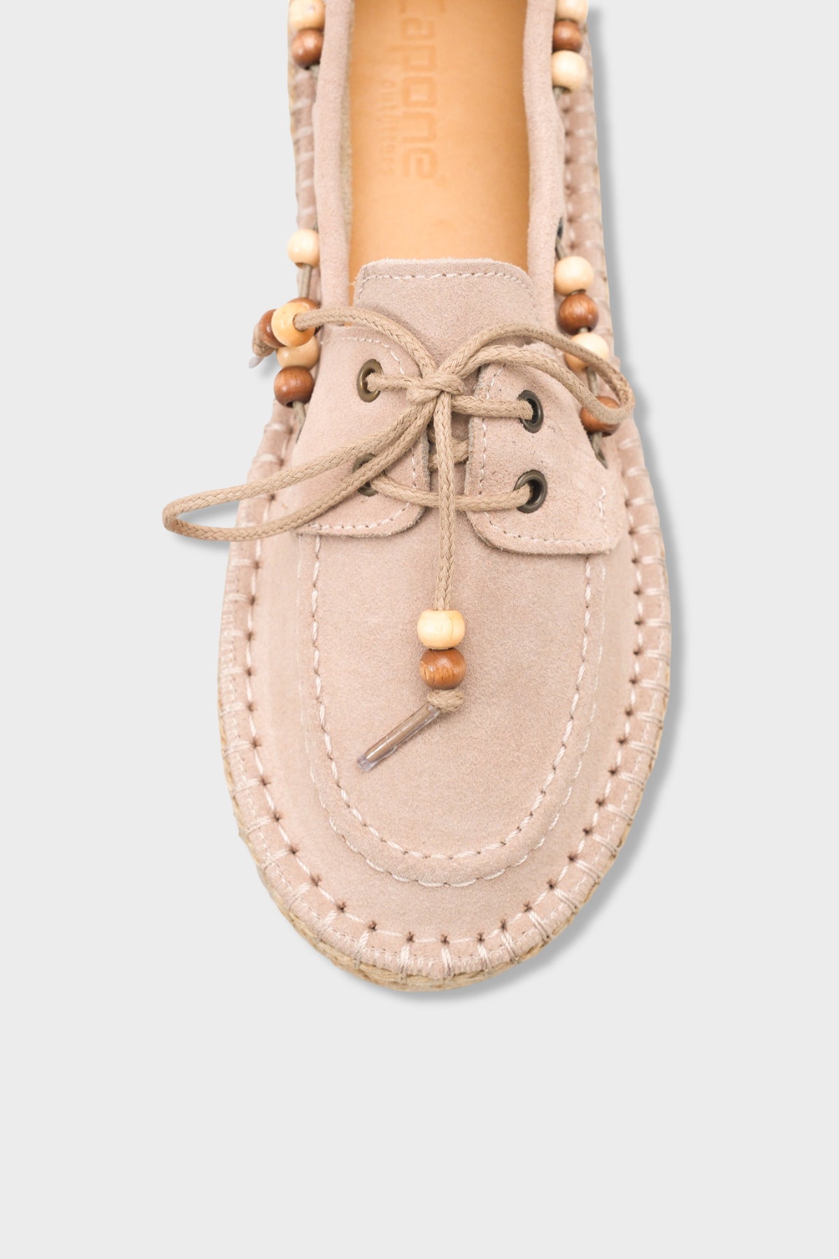 Kriste Hakiki Deri Süet Espadril Tabanlı Boncuklu Kadın Loafer Ayakkabı