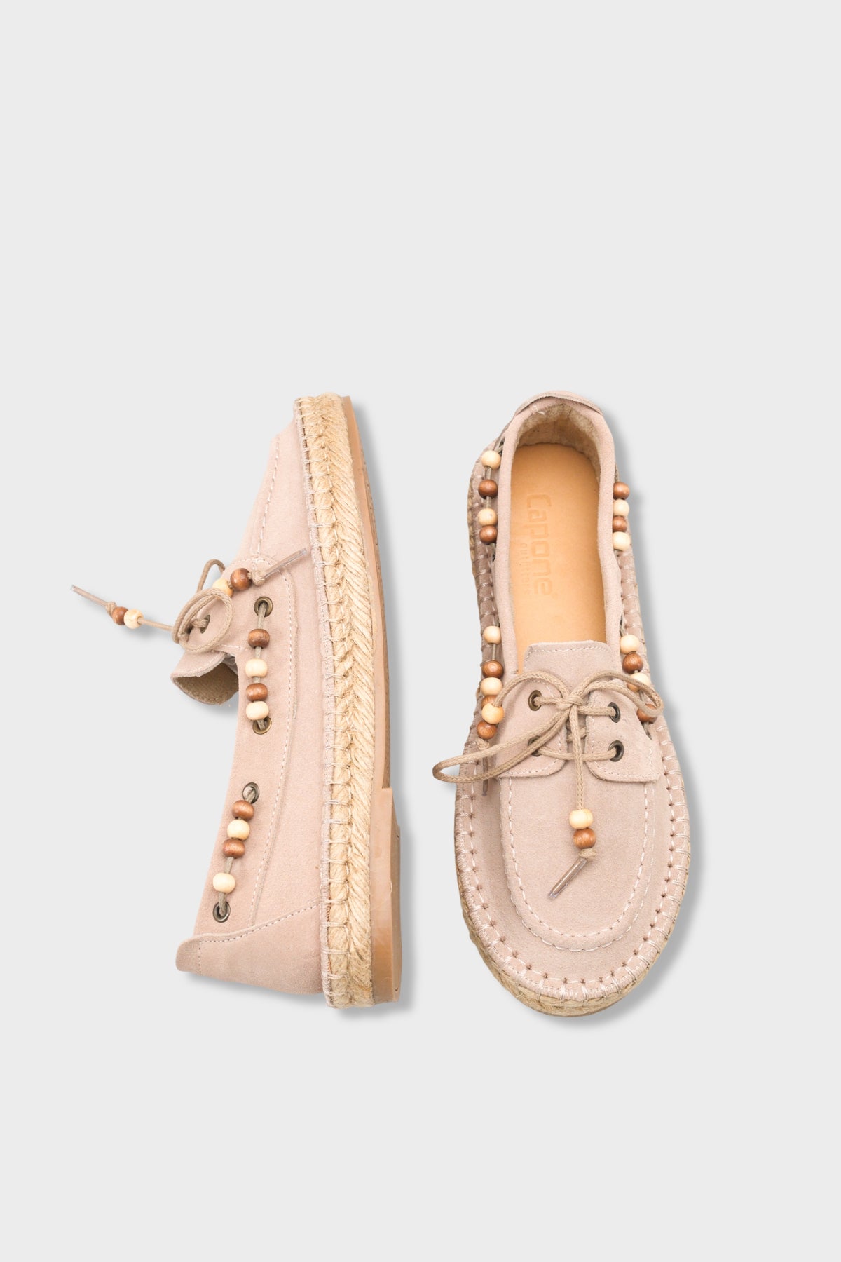 Kriste Hakiki Deri Süet Espadril Tabanlı Boncuklu Kadın Loafer Ayakkabı