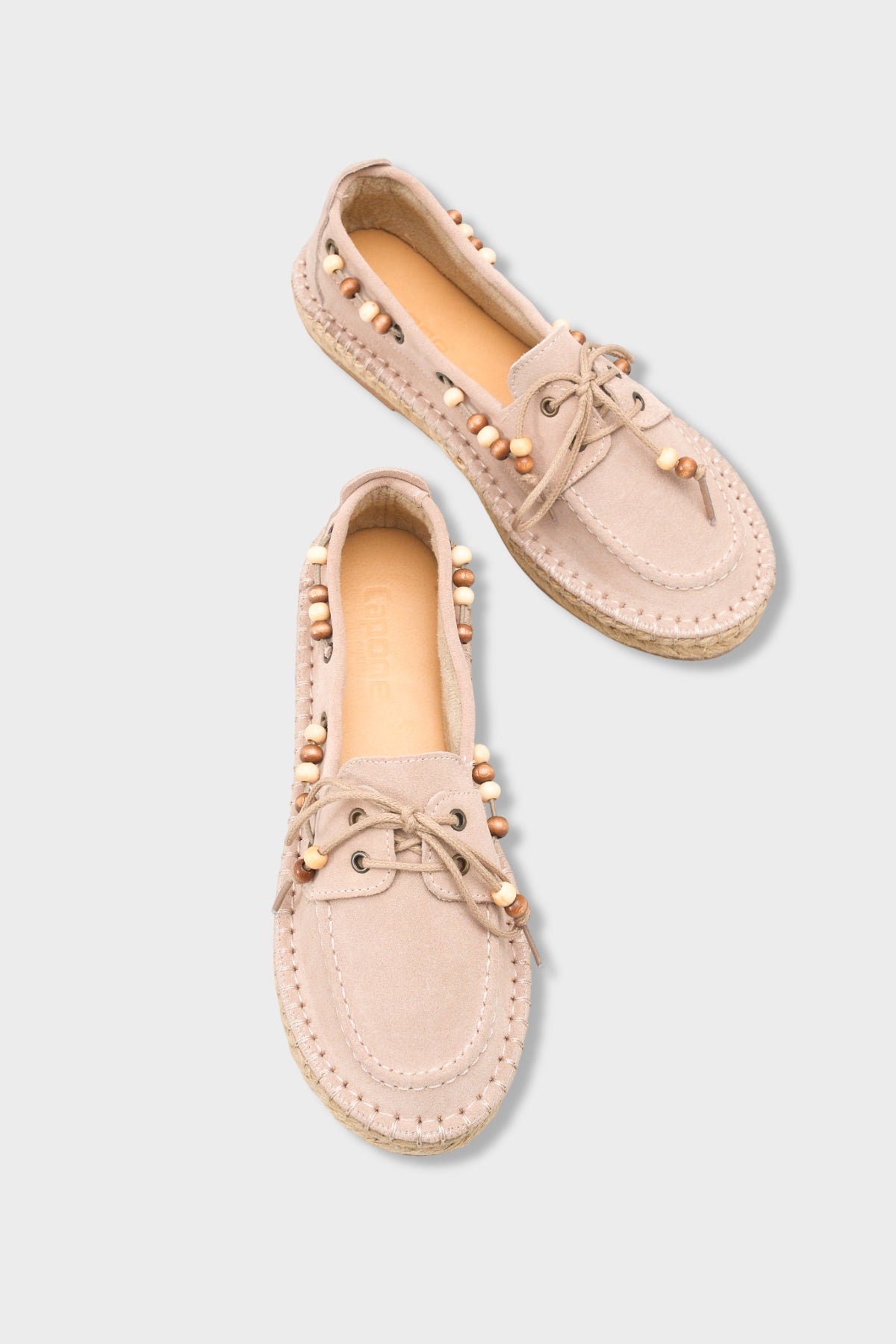 Kriste Hakiki Deri Süet Espadril Tabanlı Boncuklu Kadın Loafer Ayakkabı