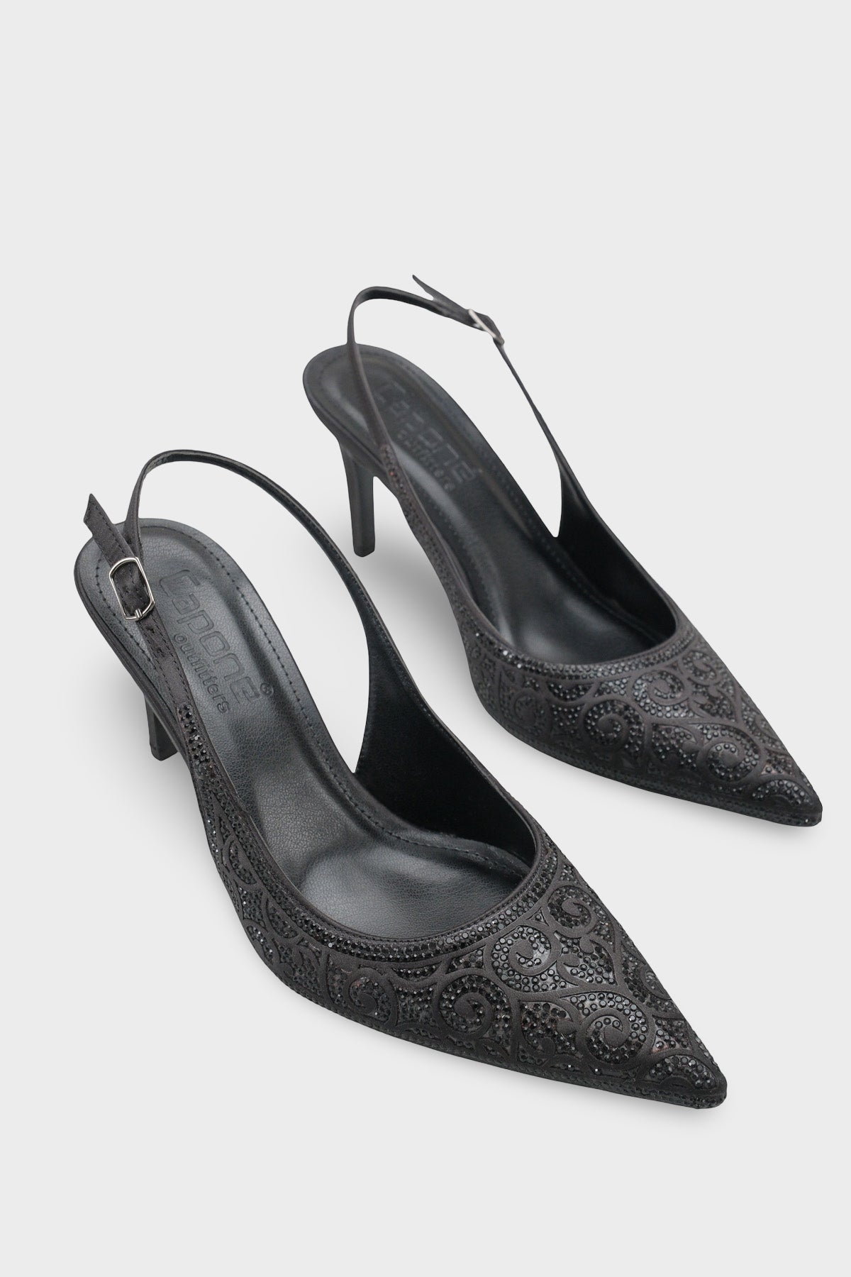 Melony Orta Topuklu Taşlı Arkası Açık Saten Kadın Ayakkabı