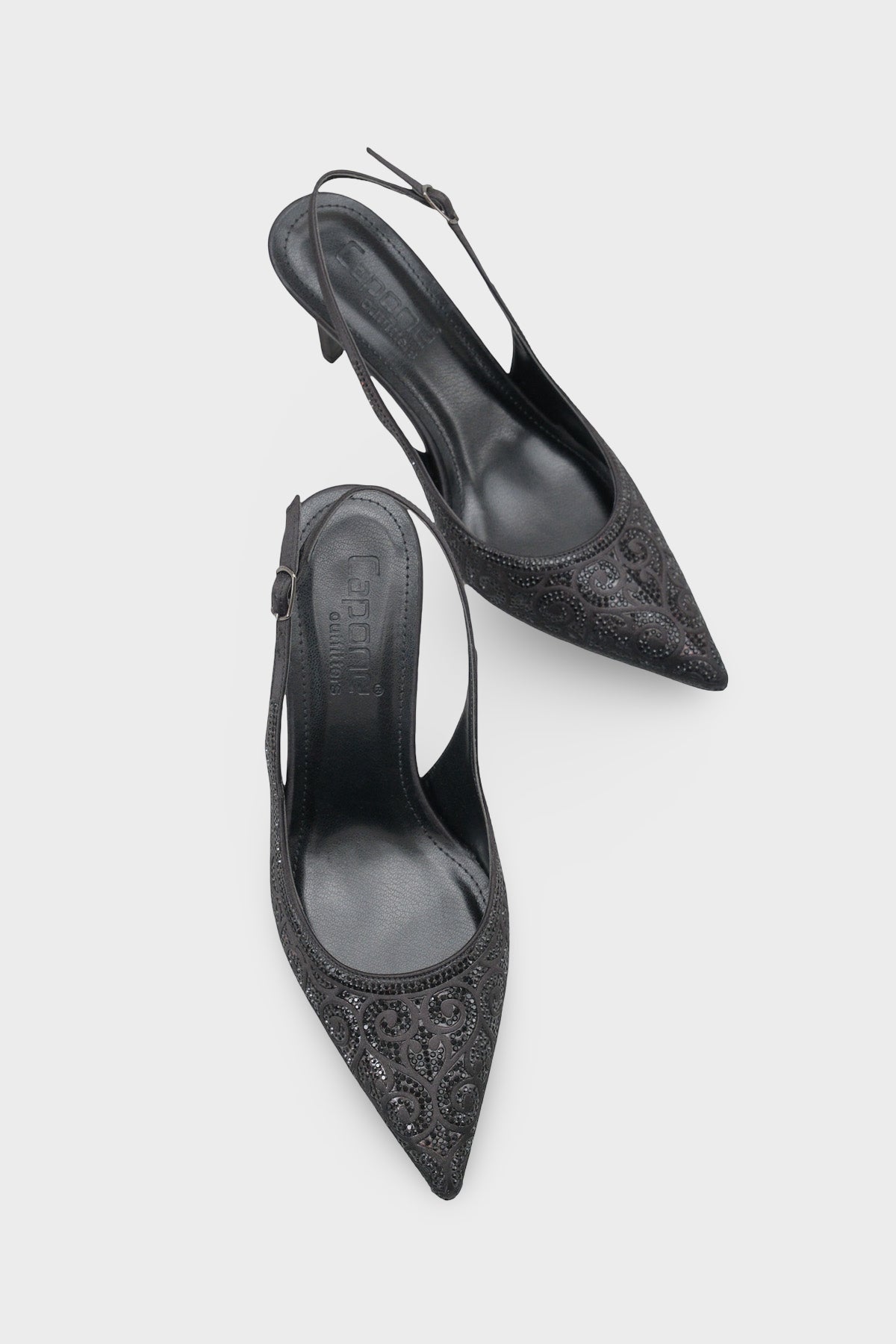 Melony Orta Topuklu Taşlı Arkası Açık Saten Kadın Ayakkabı