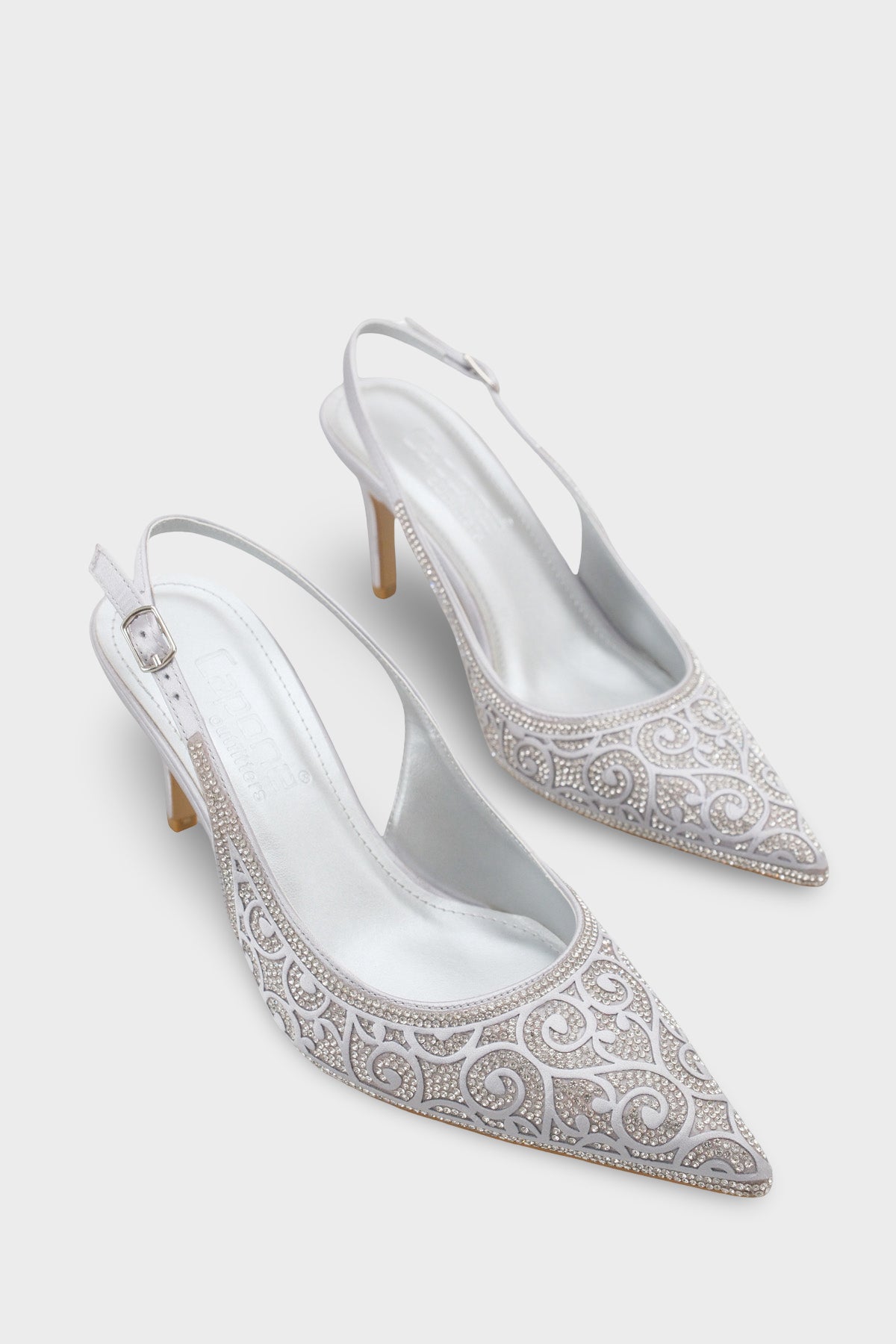 Melony Orta Topuklu Taşlı Arkası Açık Saten Kadın Ayakkabı