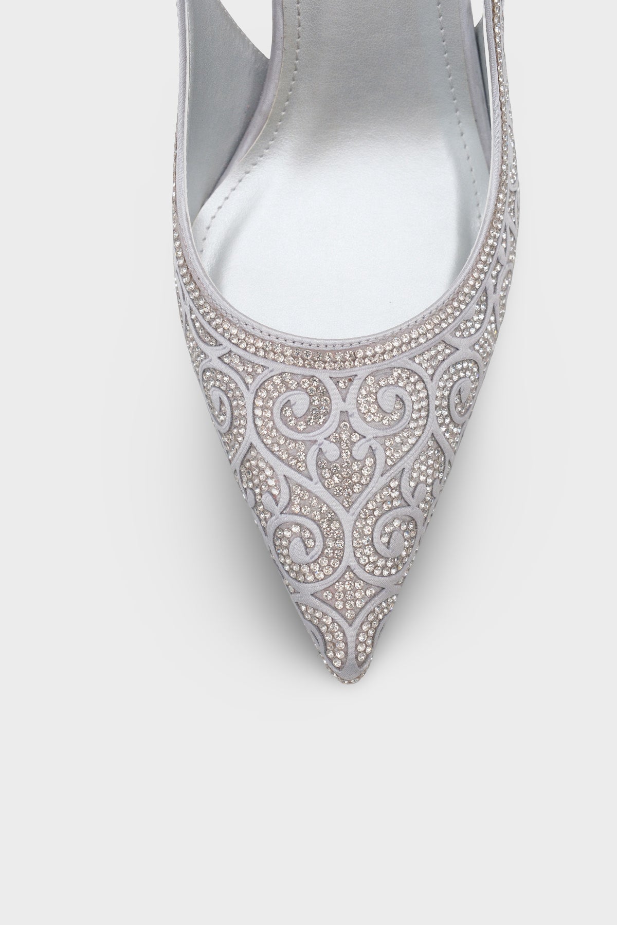 Melony Orta Topuklu Taşlı Arkası Açık Saten Kadın Ayakkabı