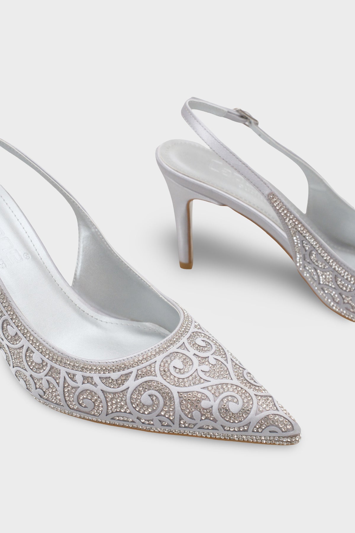 Melony Orta Topuklu Taşlı Arkası Açık Saten Kadın Ayakkabı