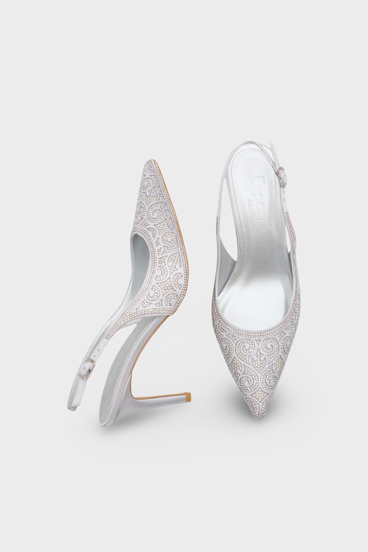 Melony Orta Topuklu Taşlı Arkası Açık Saten Kadın Ayakkabı