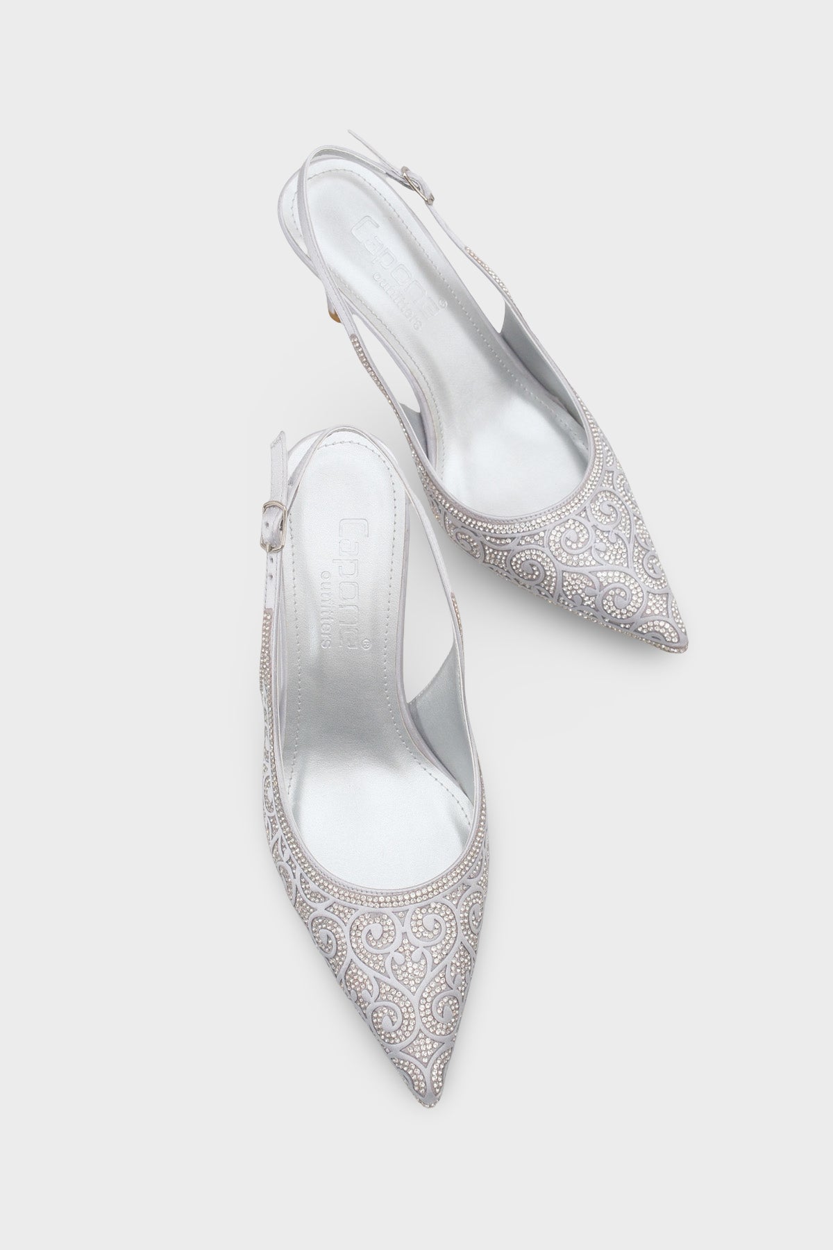 Melony Orta Topuklu Taşlı Arkası Açık Saten Kadın Ayakkabı