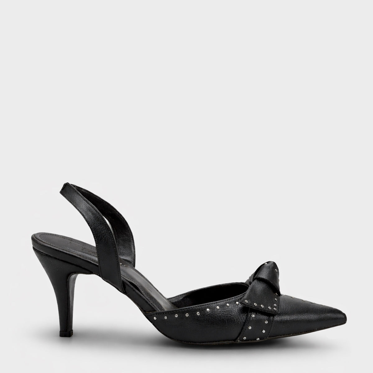 Gisela Orta Topuklu Metal Zımbalı Fiyonklu Arkası Açık Kadın Ayakkabı