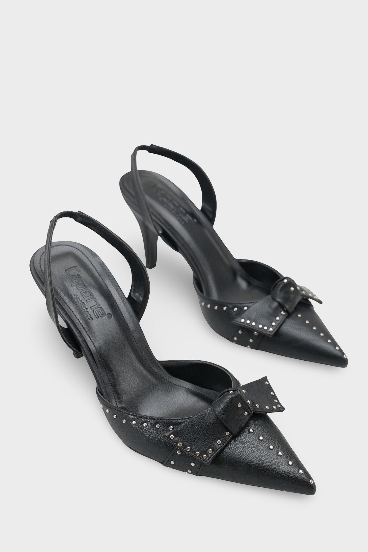 Gisela Orta Topuklu Metal Zımbalı Fiyonklu Arkası Açık Kadın Ayakkabı