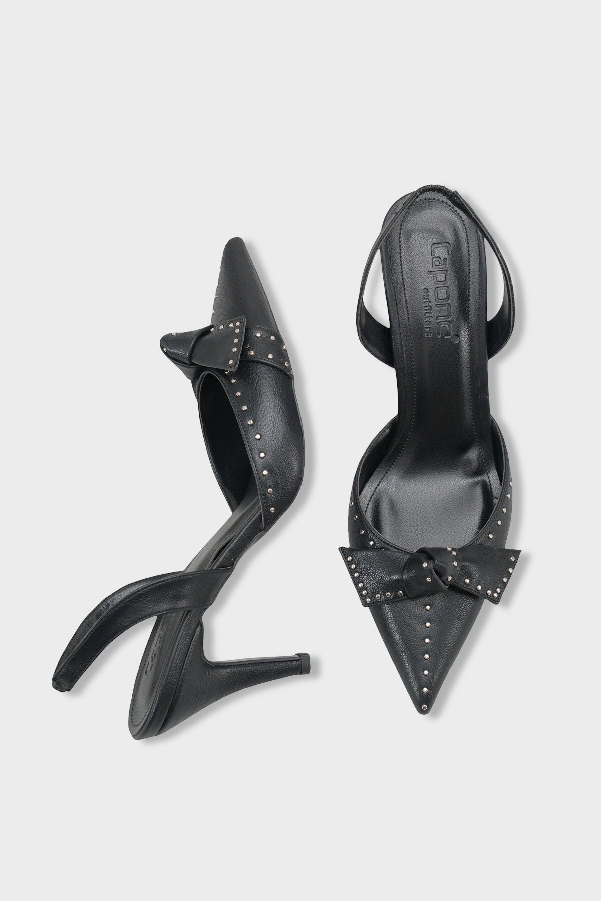 Gisela Orta Topuklu Metal Zımbalı Fiyonklu Arkası Açık Kadın Ayakkabı