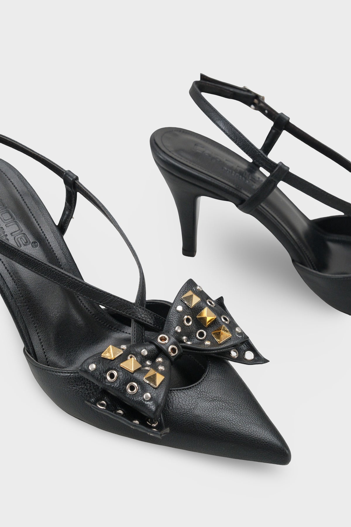 Nancie Orta Topuklu Metal Zımbalı Fiyonklu Arkası Açık Kadın Ayakkabı