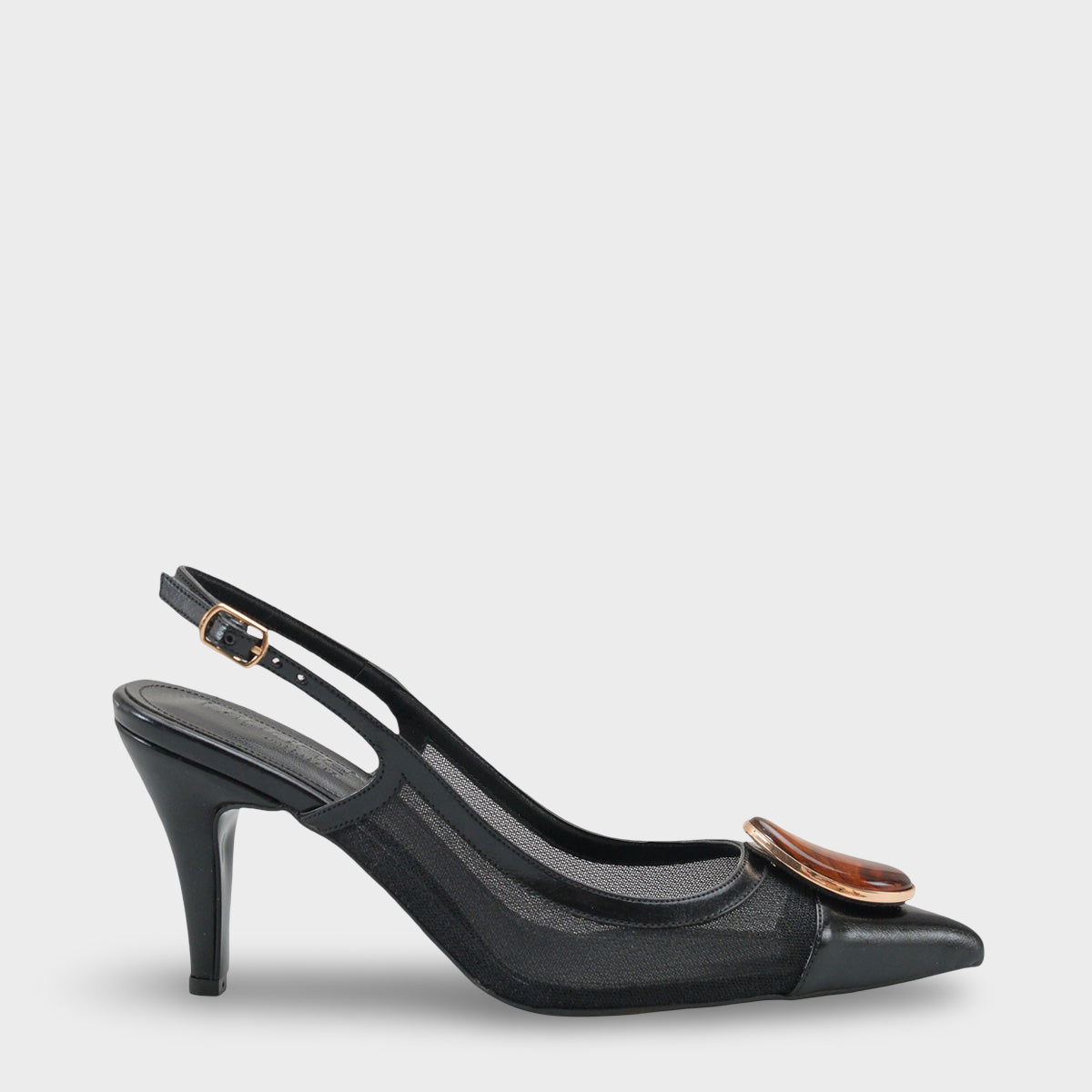 Liane Orta Topuklu Taşlı Fileli Arkası Açık Kadın Ayakkabı