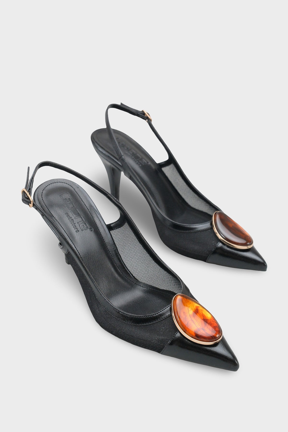 Liane Orta Topuklu Taşlı Fileli Arkası Açık Kadın Ayakkabı