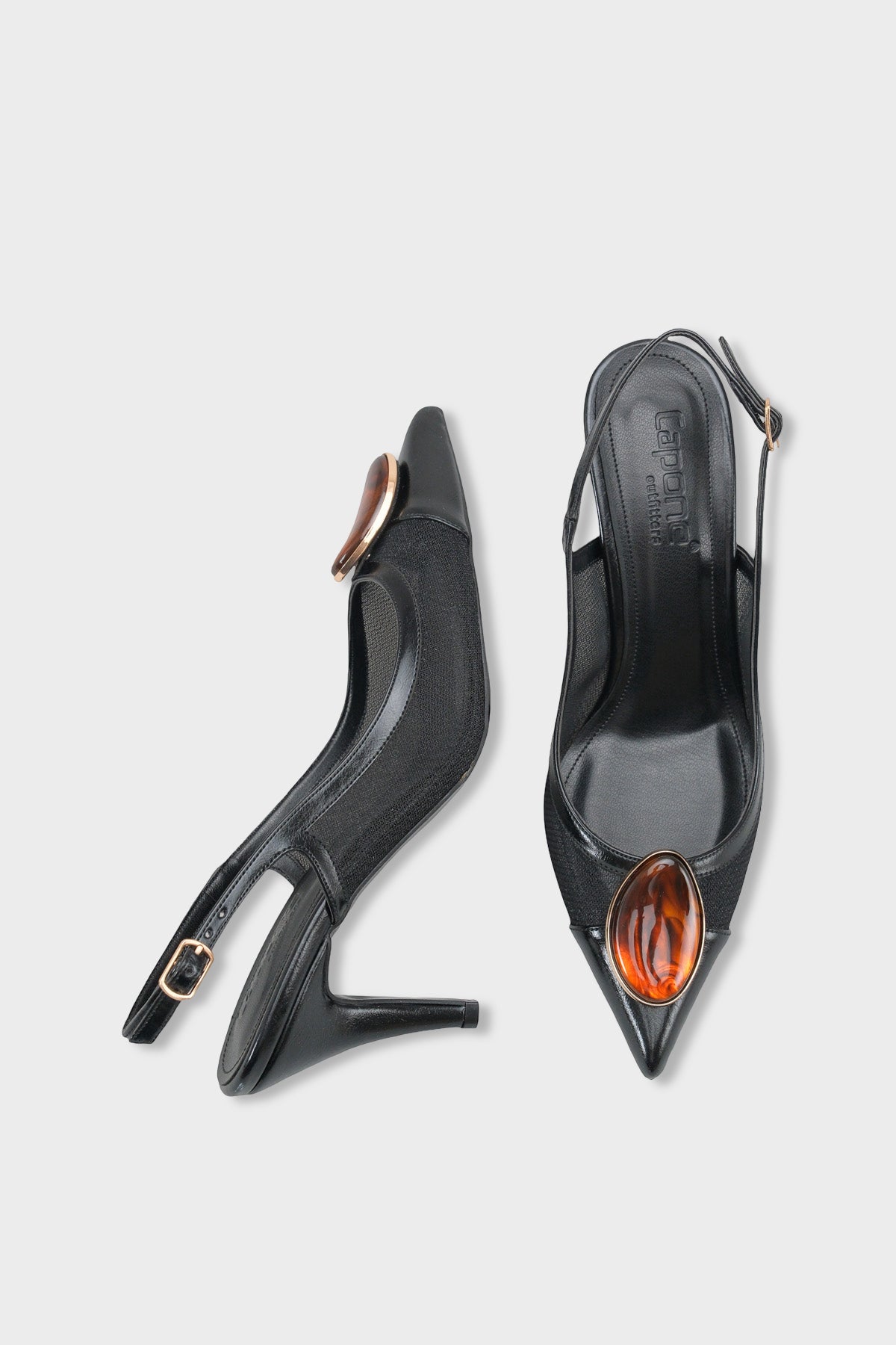 Liane Orta Topuklu Taşlı Fileli Arkası Açık Kadın Ayakkabı