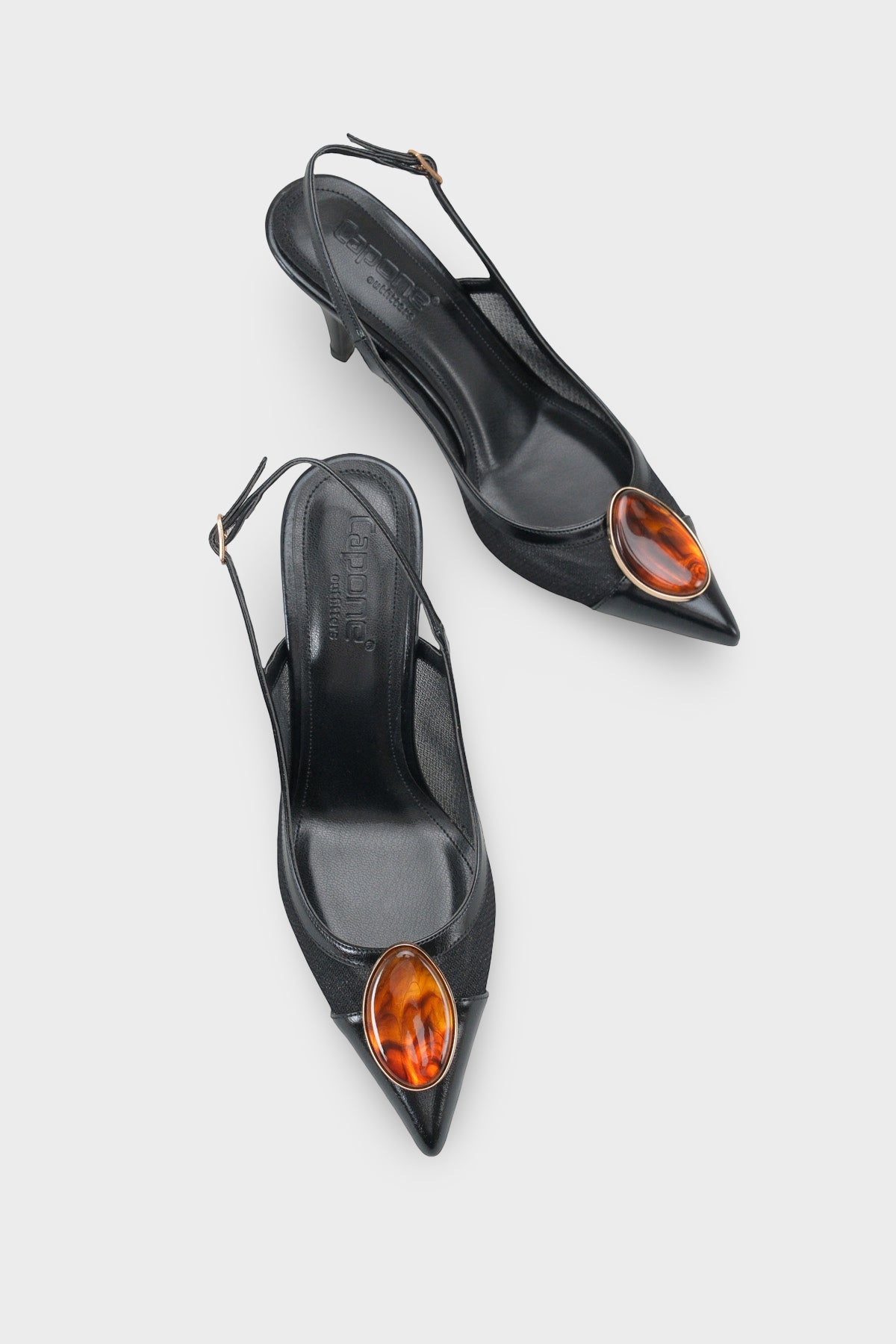 Liane Orta Topuklu Taşlı Fileli Arkası Açık Kadın Ayakkabı