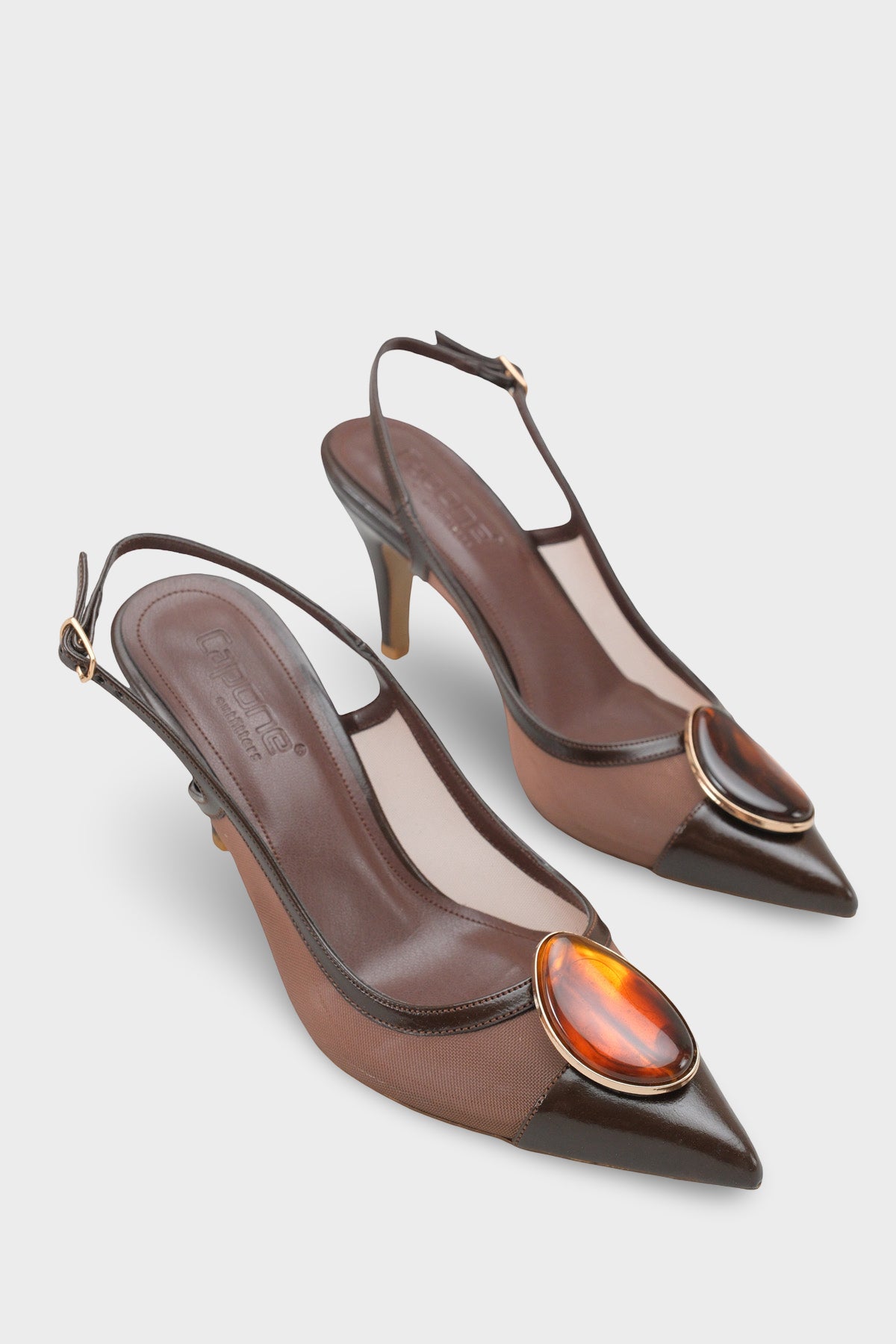 Liane Orta Topuklu Taşlı Fileli Arkası Açık Kadın Ayakkabı