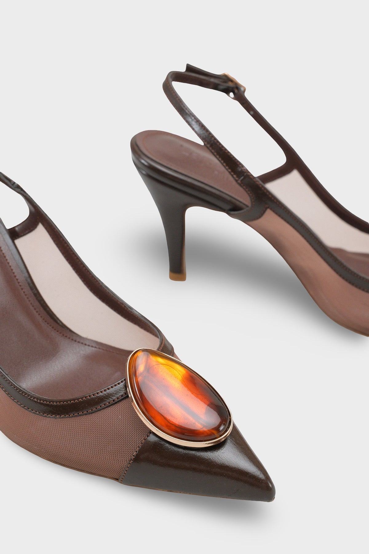 Liane Orta Topuklu Taşlı Fileli Arkası Açık Kadın Ayakkabı