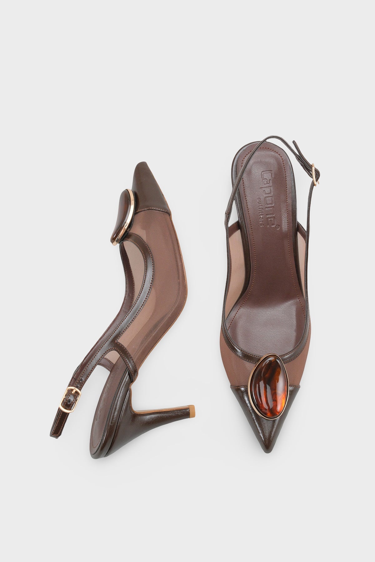 Liane Orta Topuklu Taşlı Fileli Arkası Açık Kadın Ayakkabı