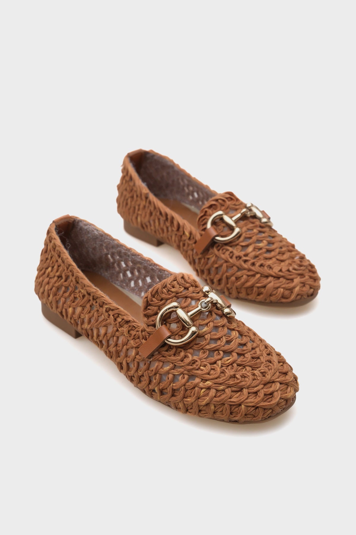 Tani Hasır Örgü Metal Tokalı Kadın Loafer