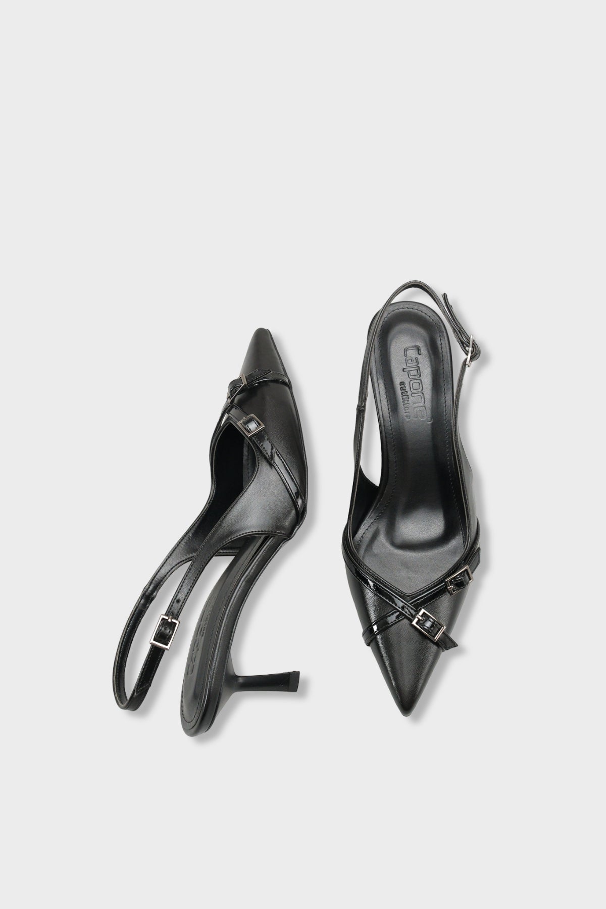 Sarine Sivri Burunlu Orta Topuklu Çapraz Tokalı Arkası Açık Kadın Ayakkabı