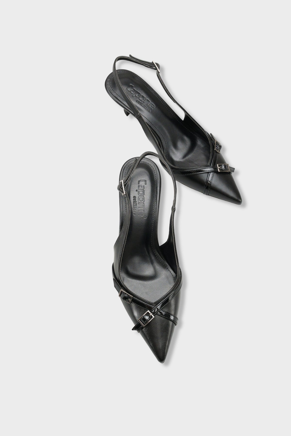 Sarine Sivri Burunlu Orta Topuklu Çapraz Tokalı Arkası Açık Kadın Ayakkabı