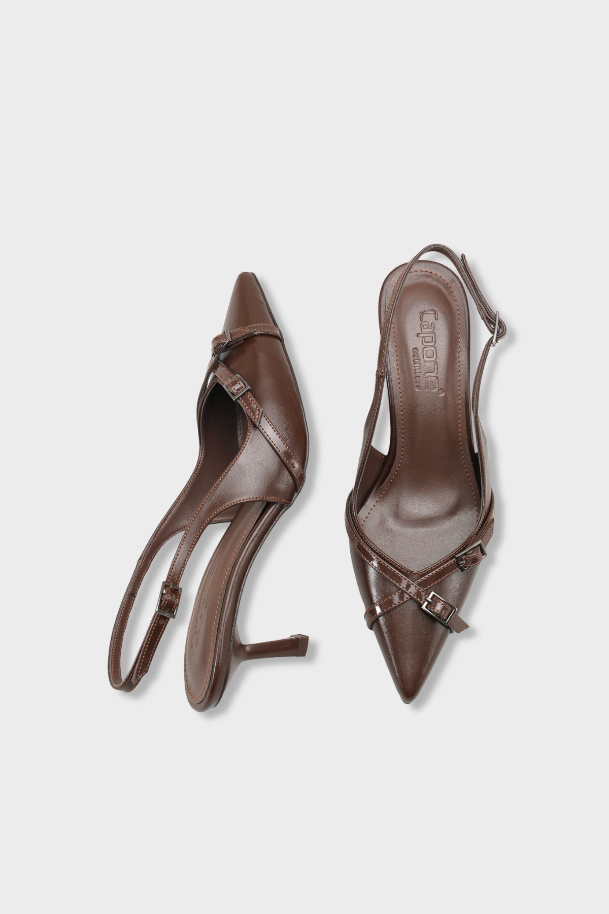 Sarine Sivri Burunlu Orta Topuklu Çapraz Tokalı Arkası Açık Kadın Ayakkabı