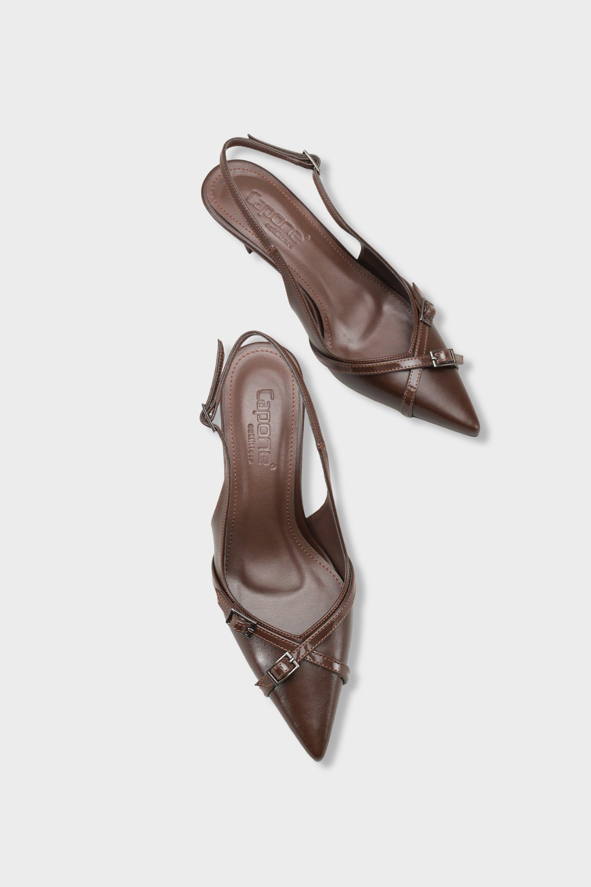 Sarine Sivri Burunlu Orta Topuklu Çapraz Tokalı Arkası Açık Kadın Ayakkabı