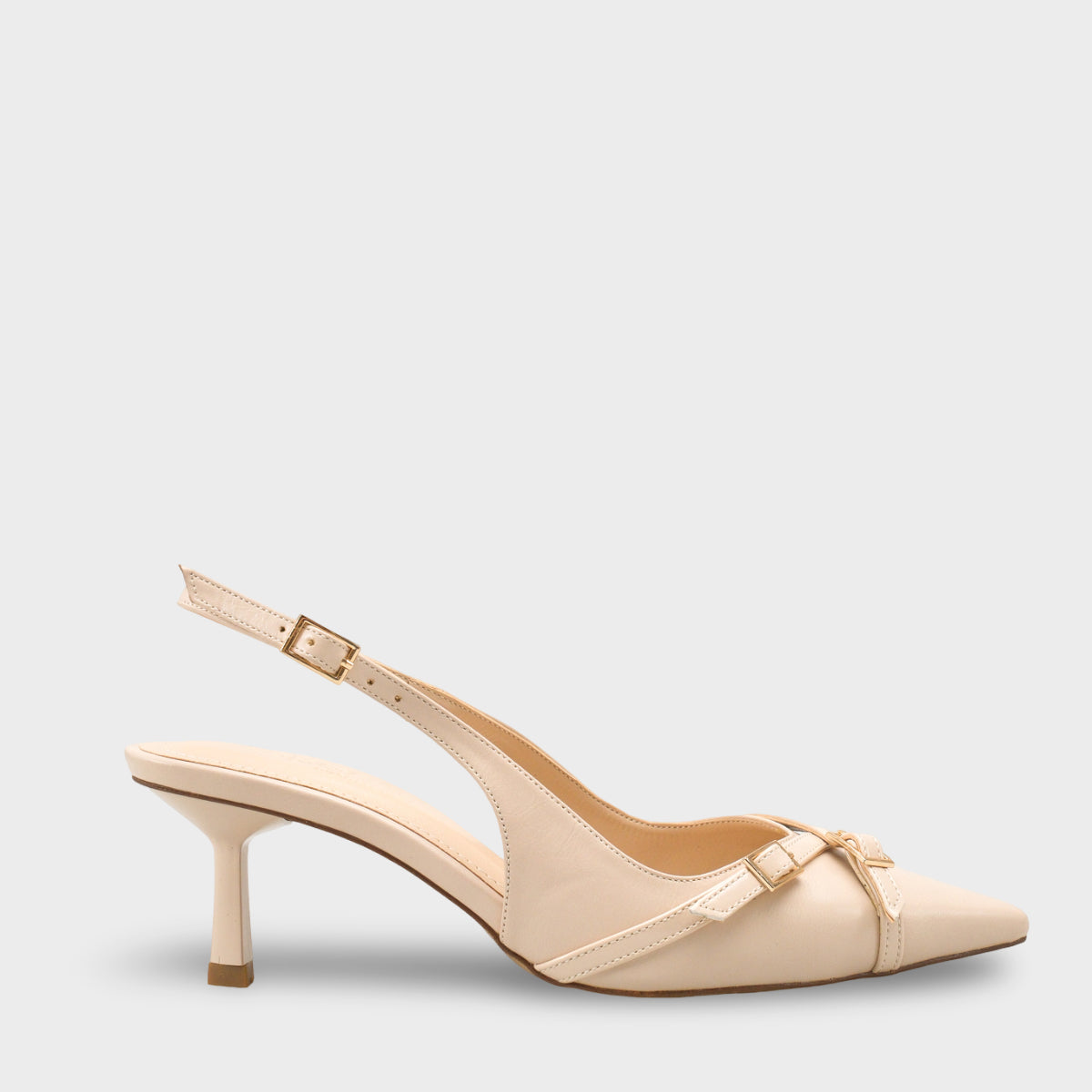 Sarine Sivri Burunlu Orta Topuklu Çapraz Tokalı Arkası Açık Kadın Ayakkabı