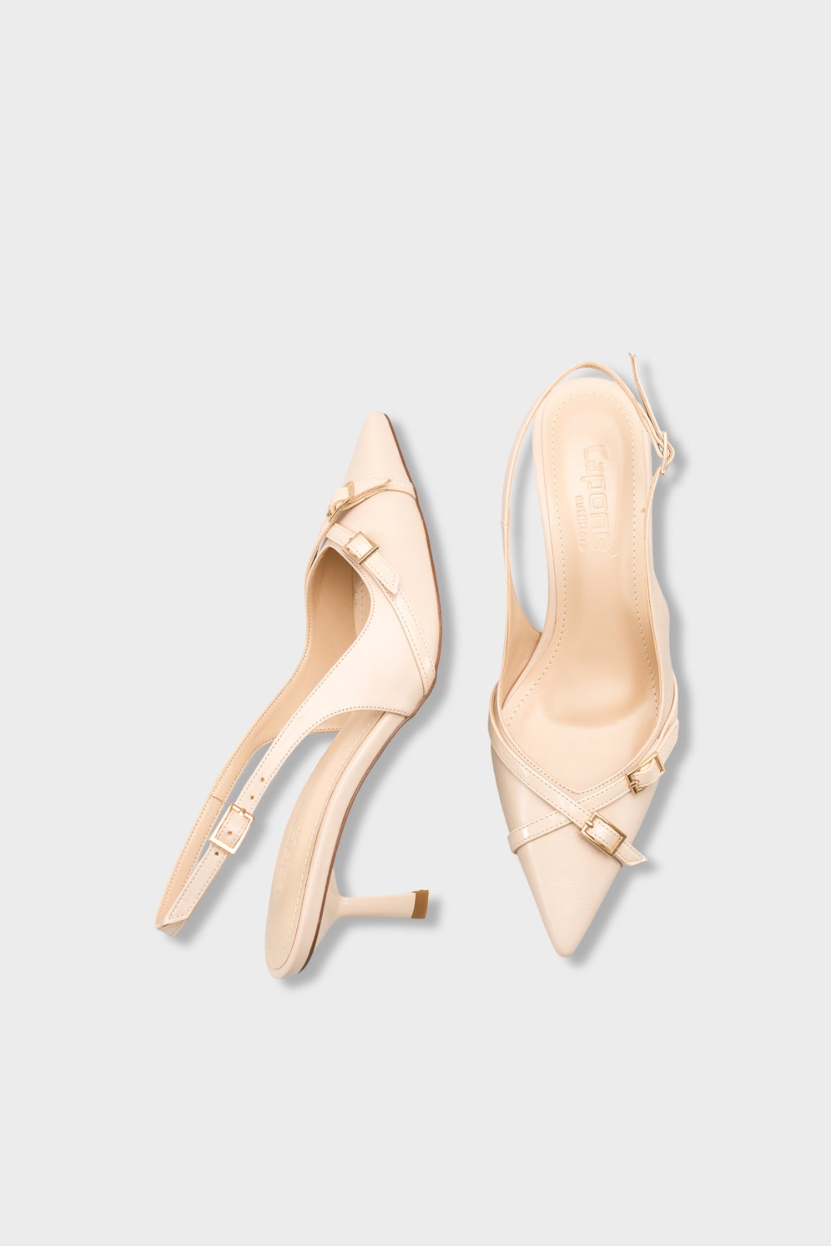 Sarine Sivri Burunlu Orta Topuklu Çapraz Tokalı Arkası Açık Kadın Ayakkabı