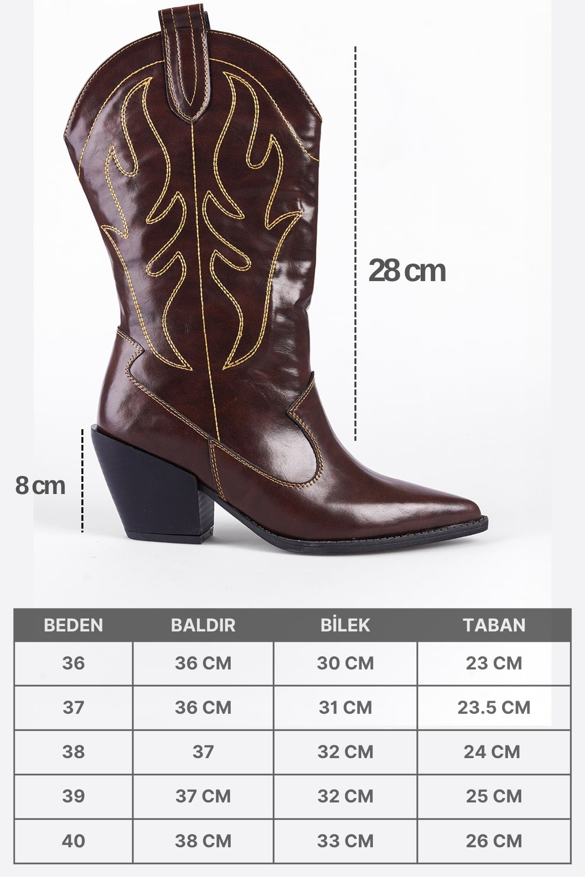Malina Sivri Burunlu Nakışlı Kadın Kovboy Çizme