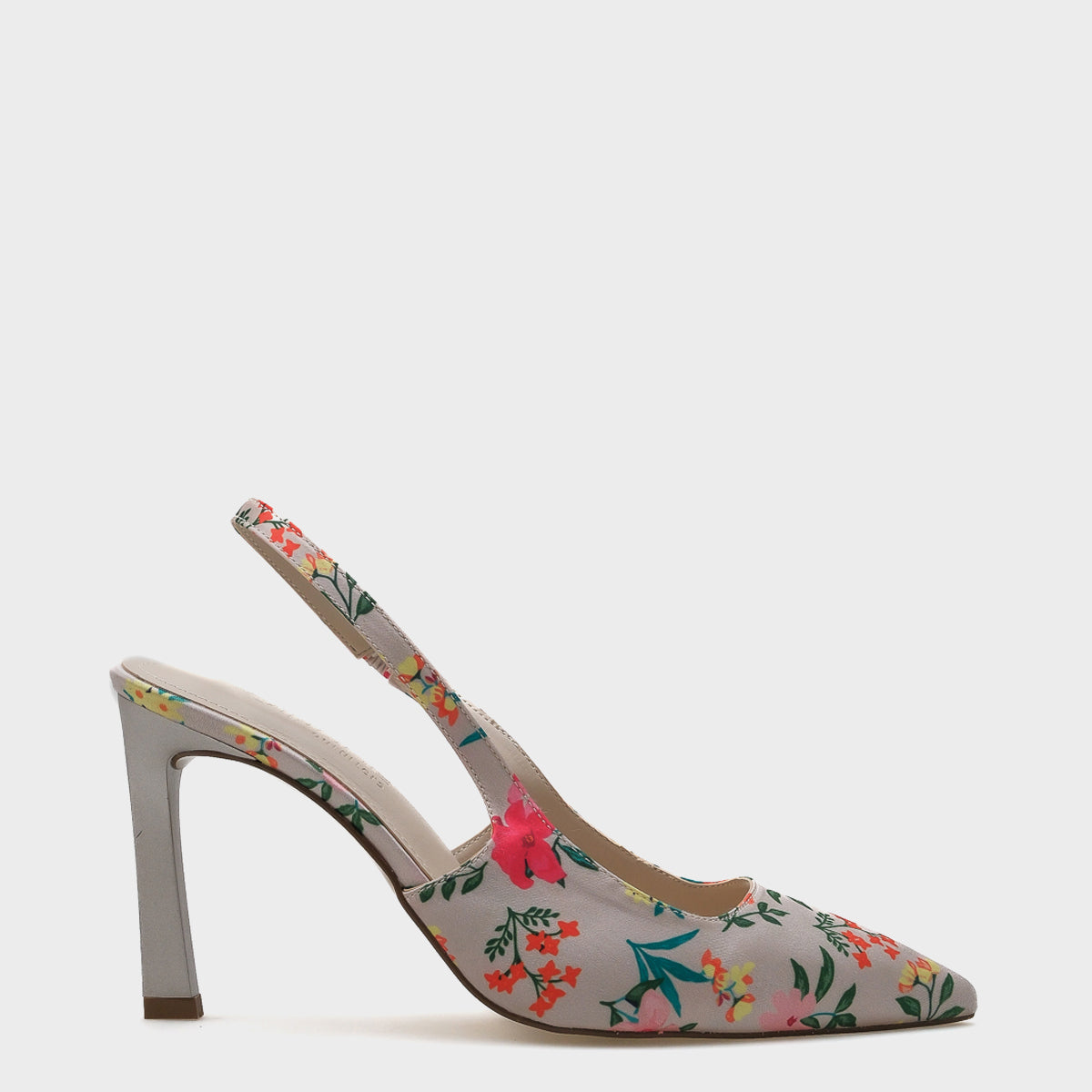 Rebeca Arkası Açık Sivri Burunlu Yüksek Topuklu Çiçek Desenli Kadın Ayakkabı