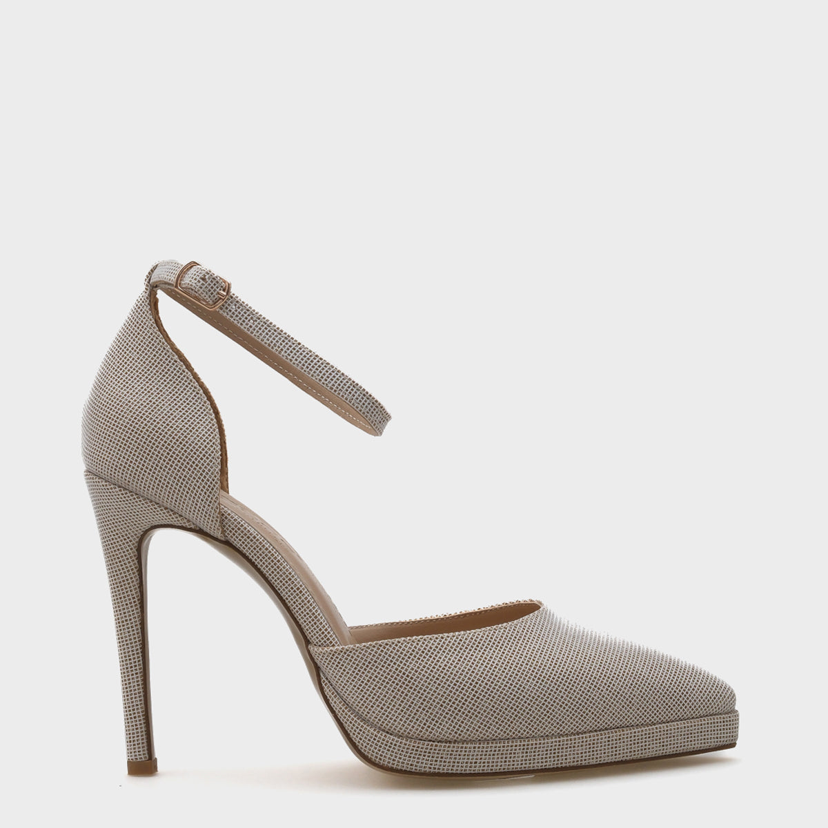 Rita Sivri Burunlu Bilekten  Bantlı Yüksek Topuklu  Simli Platform  Kadın Ayakkabı