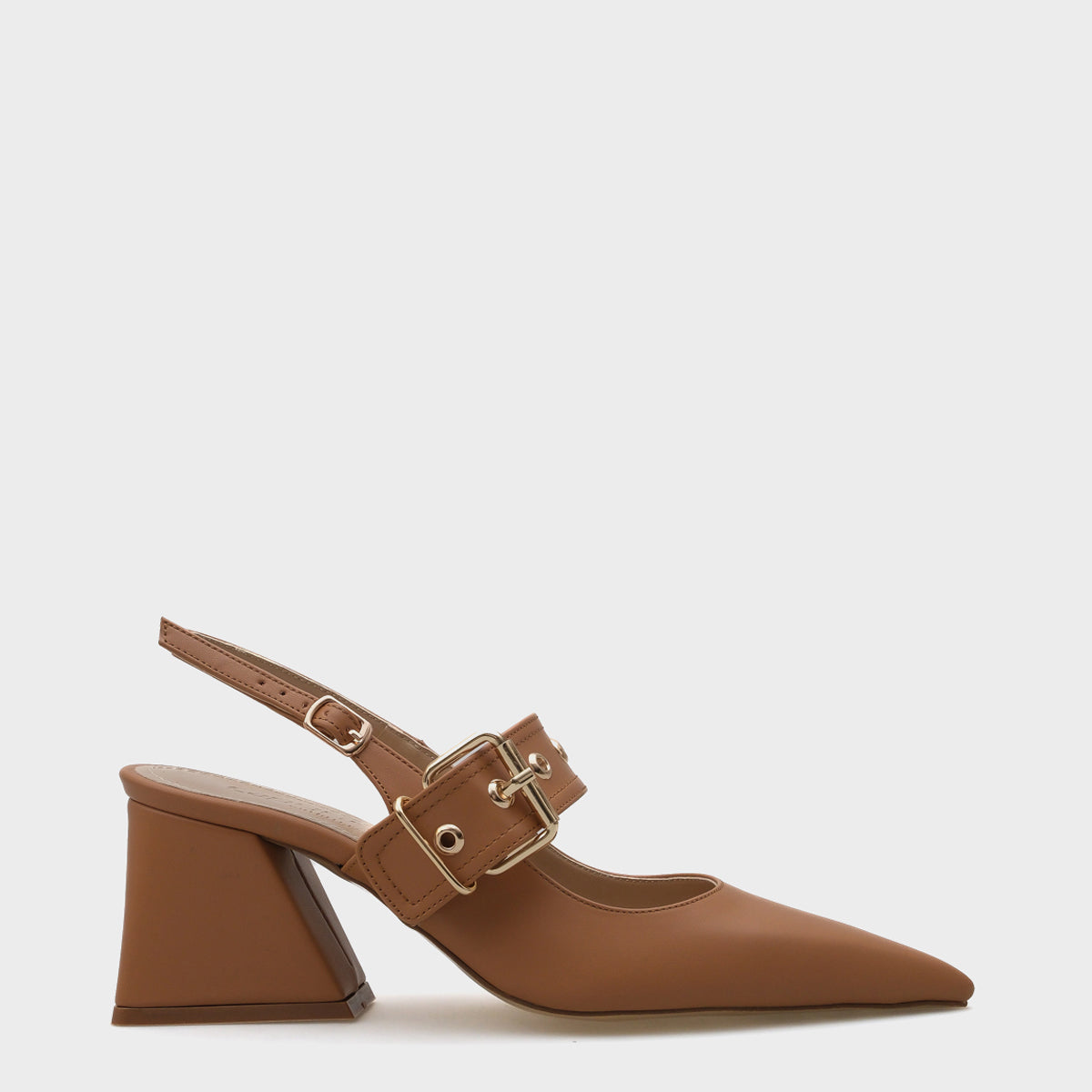 Riva Arkası Açık Bantlı Toka Detaylı Kalın  Topuklu  Kadın Ayakkabı