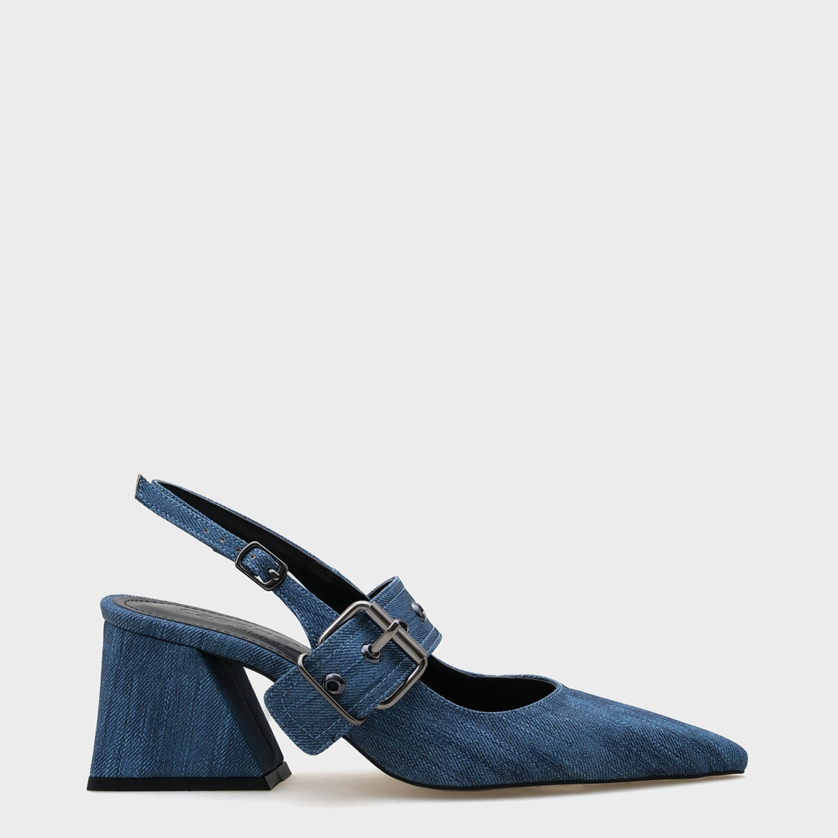 Riva Arkası Açık Bantlı Toka Detaylı Kalın  Topuklu  Kadın Ayakkabı