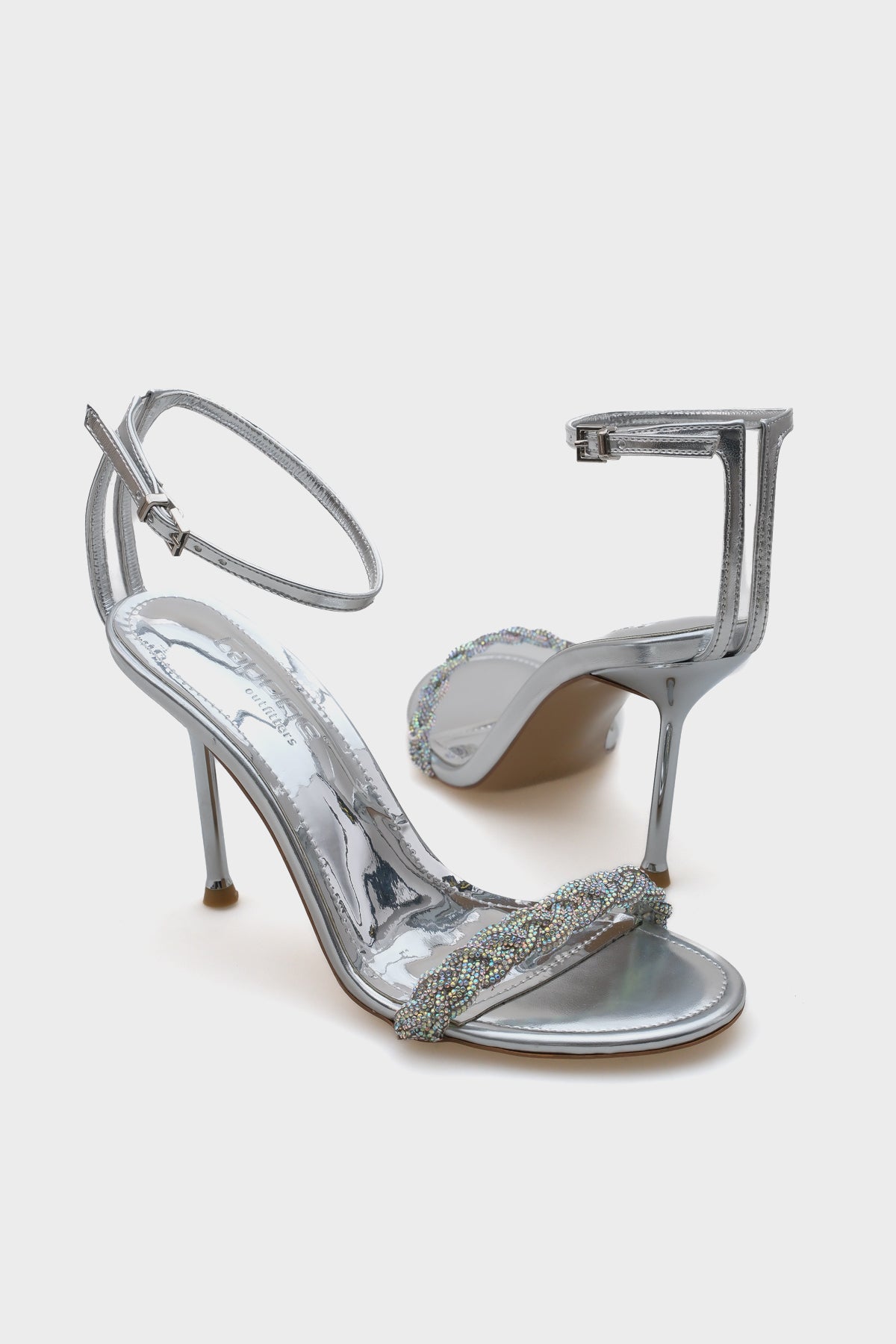 Daisey Topuklu Taşlı Bantlı Bilekten Bantlı Metalik Şık Kadın Sandalet